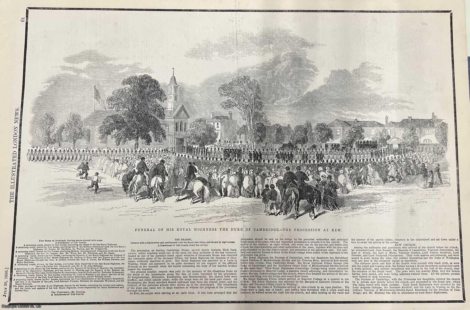 PRINCE ADOLPHUS-FREDERICK - The Death of the Duke of Cambridge: Obituary and Funeral Report. Two original woodcut engravings, with accompanying text from the Illustrated London News, 1850.