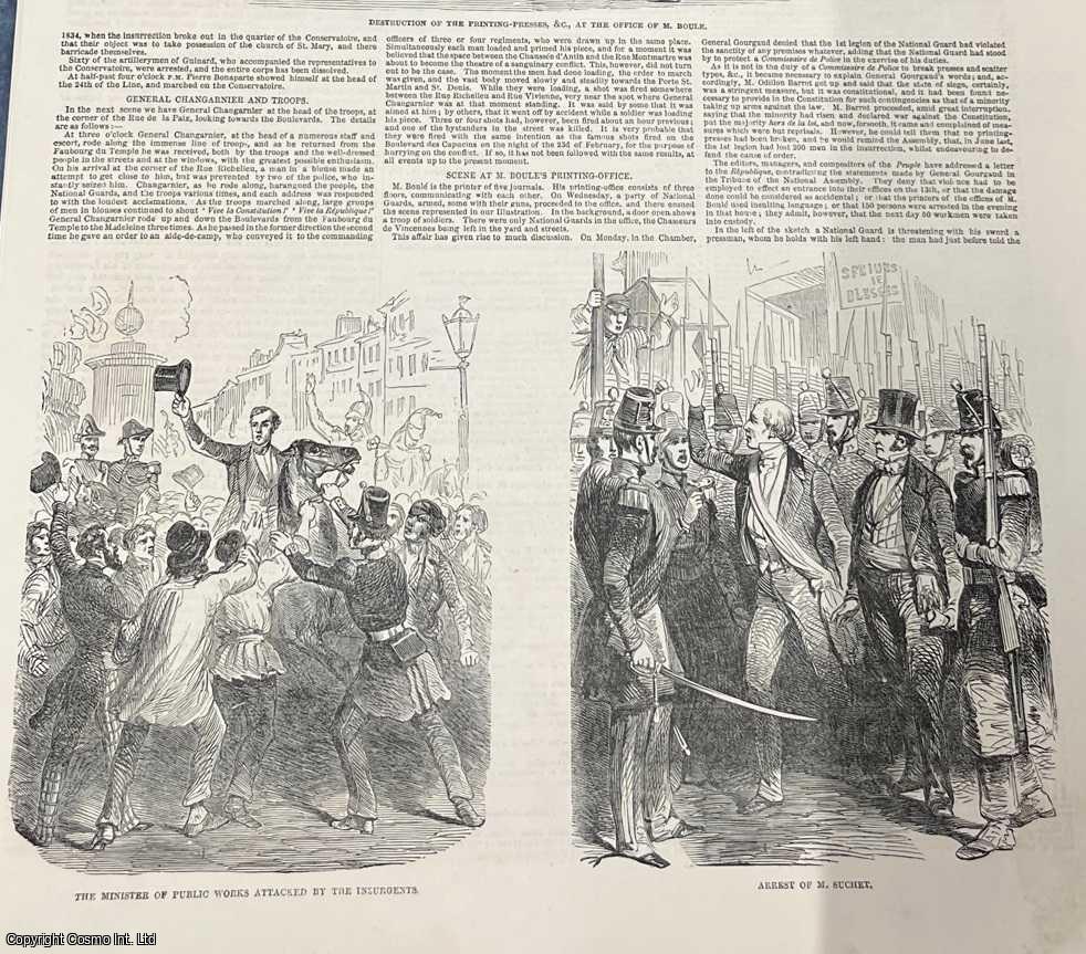 1849 UPRISING PARIS - Insurrection in Paris, the June Days Uprising, 1849. A collection of original woodcut engravings, with accompanying text from the Illustrated London News, 1849.
