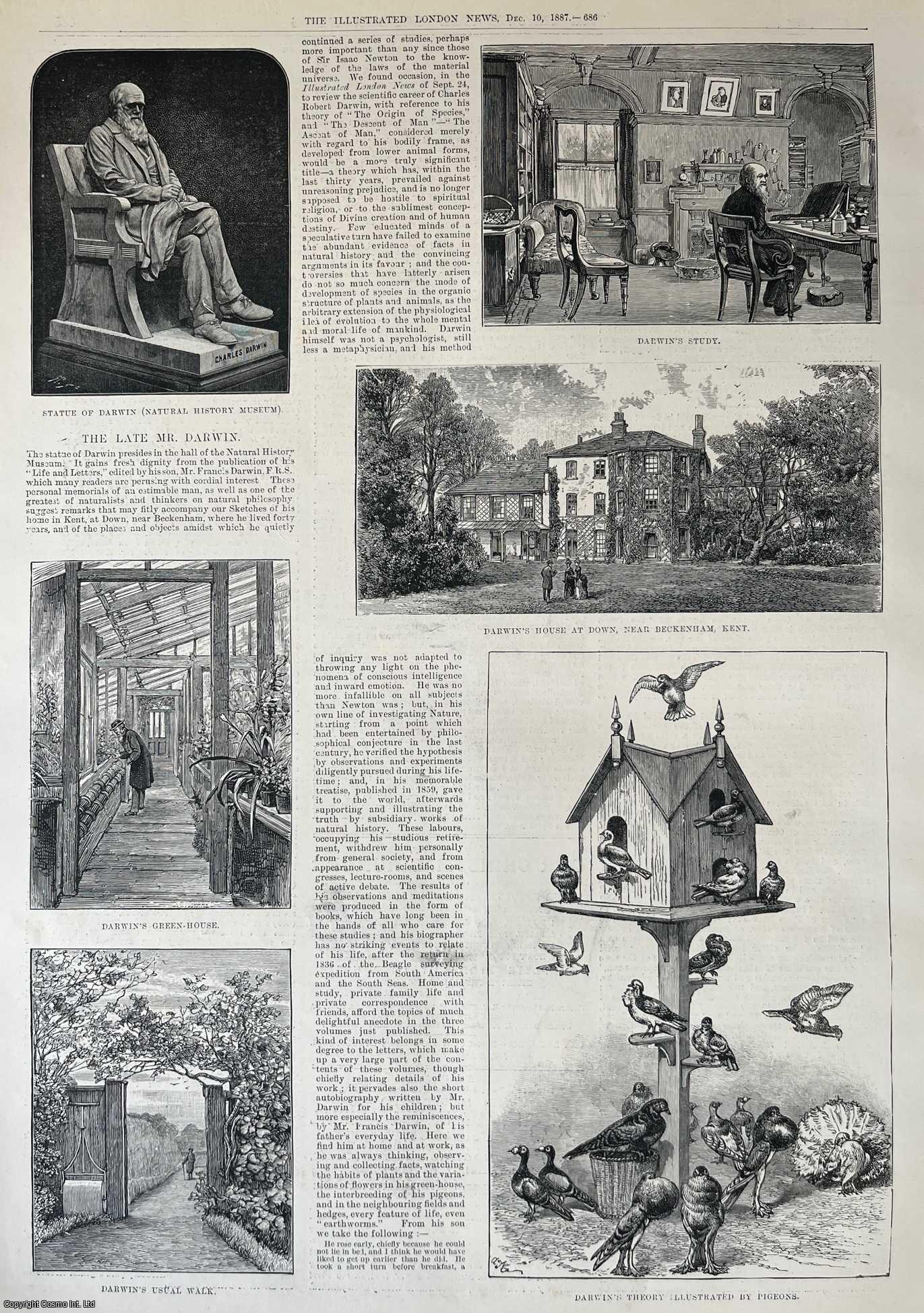 CHARLES DARWIN - Charles Darwin and Down House, Kent. A collection of original woodcut engravings, with brief accompanying text, from the Illustrated London News, 1887.