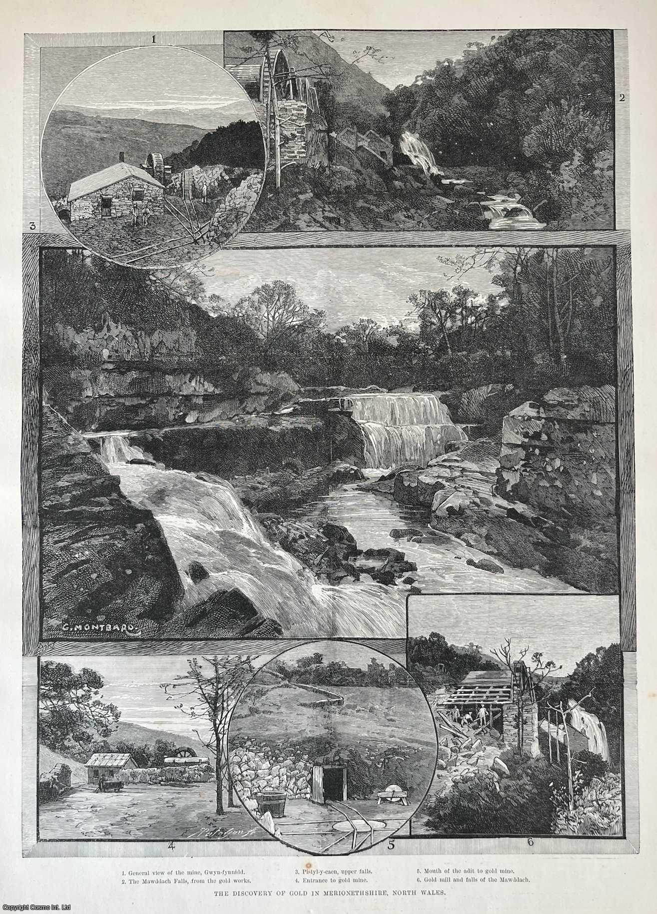 WELSH GOLD - The Discovery of Gold in Merionethshire, North Wales. A collection of original woodcut engravings, with brief accompanying text overleaf, from the Illustrated London News, 1887.