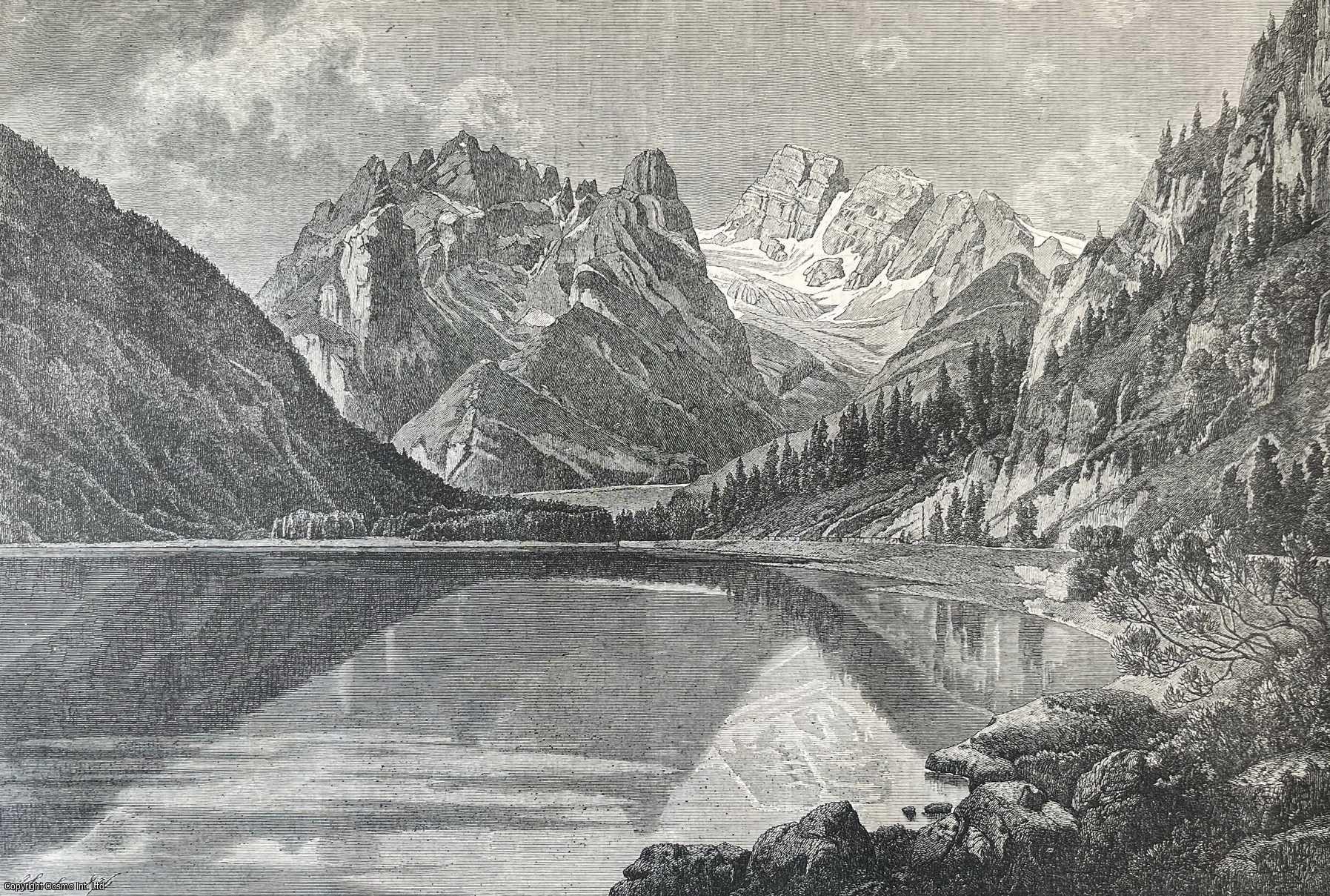 TYROL - Scenery of the Tyrol: Monte Cristallo and the Durren See. An original woodcut engraving, from the Illustrated London News, 1877.