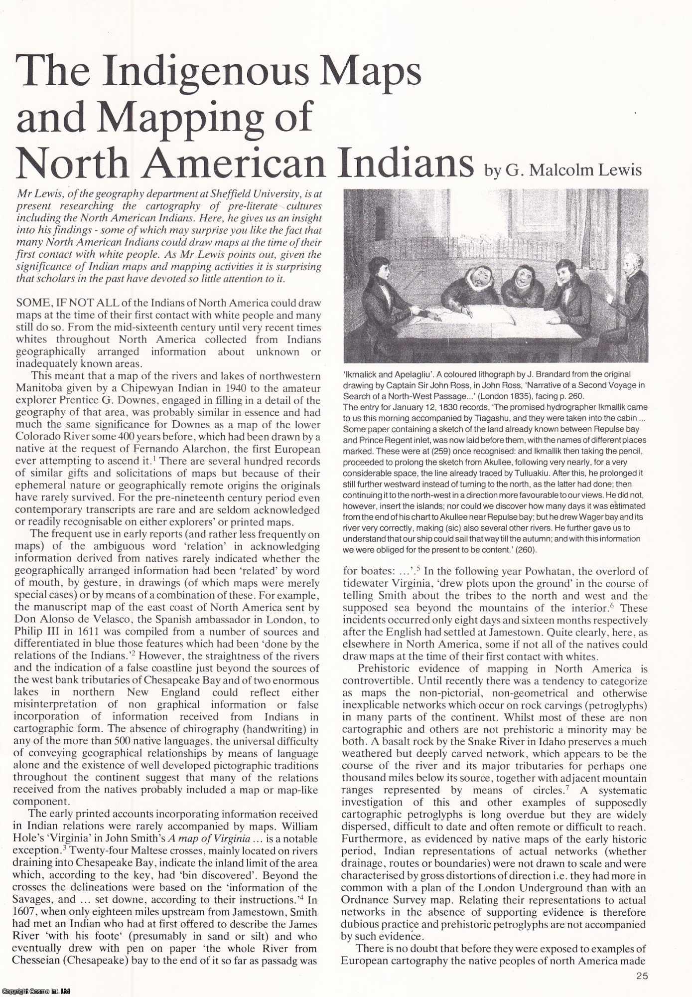 G. Malcolm Lewis - The Indigenous Maps and Mapping of North American Indians. An original article from Map Collector Magazine, 1979.