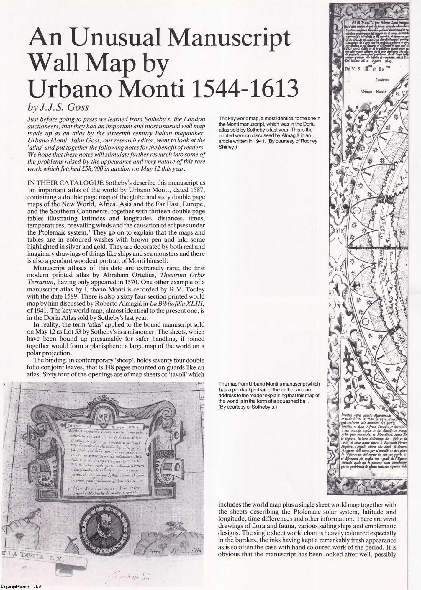 J.J.S. Goss - An Unusual Manuscript Wall Map by Urbano Monti, 1544-1613. An original article from Map Collector Magazine, 1981.