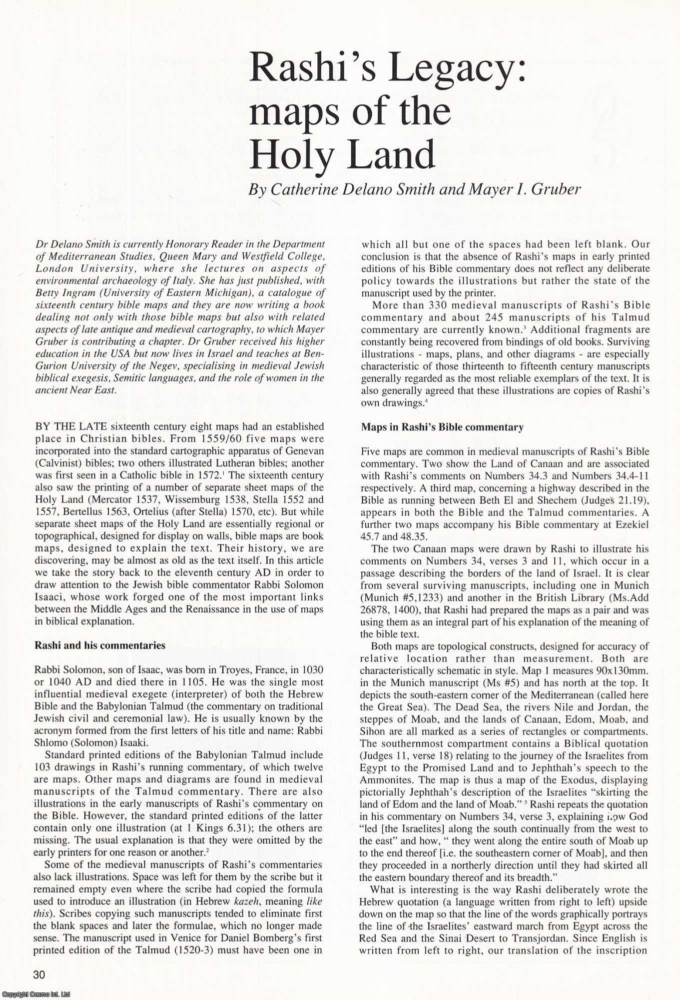 Catherine Delano Smith and Mayer I. Gruber - Rashi's (Rabbi Solomon ben Isaac) Legacy: Maps of the Holy Land. An original article from Map Collector Magazine, 1992.
