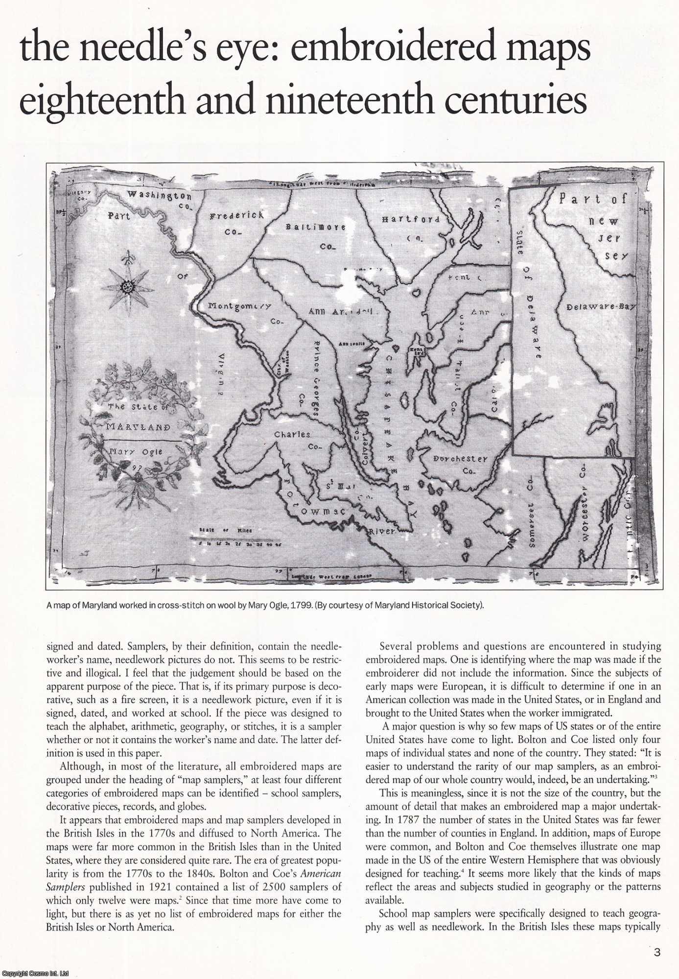 Judith Tyner - Geography through the Needle's Eye: Embroidered Maps and Globes in the Eighteenth and Nineteenth Centuries. An original article from Map Collector Magazine, 1994.