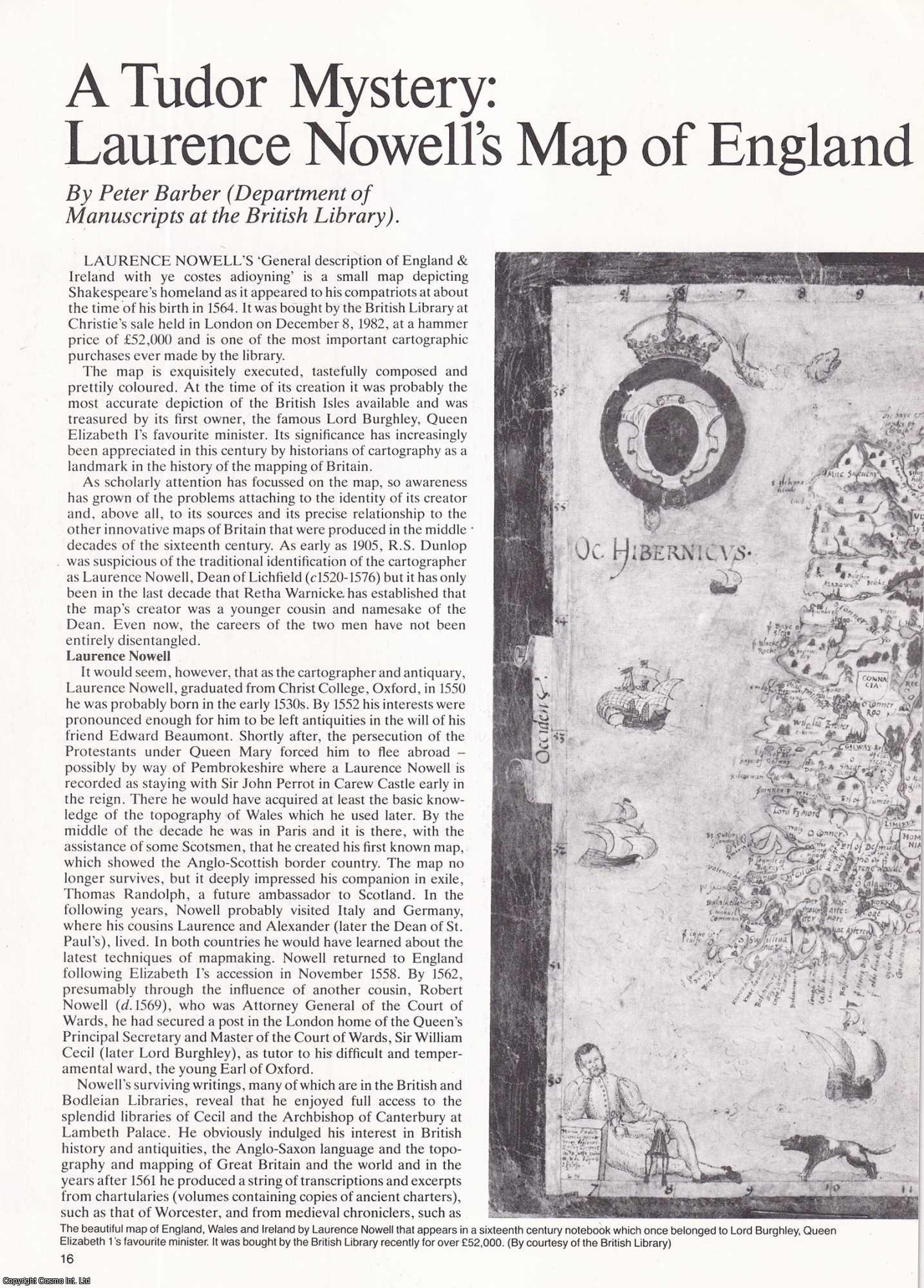 Peter Barber - Laurence Nowell's Map of England and Ireland: A Tudor Mystery. An original article from Map Collector Magazine, 1983.