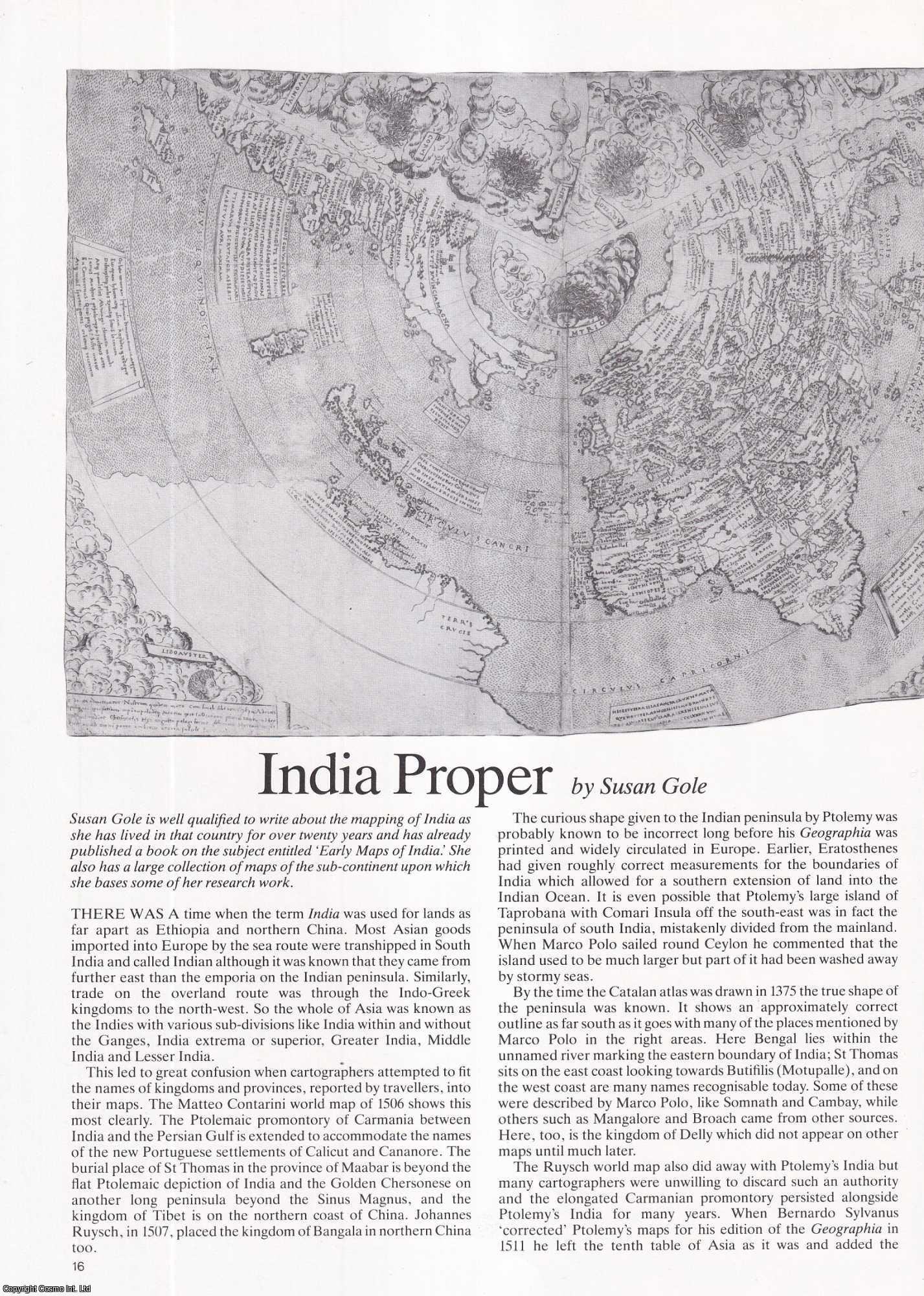 Susan Gole - India Proper. The difficulty in mapping India when the term was used for Lands as far apart as Ethiopia and Northern China. An original article from Map Collector Magazine, 1982.