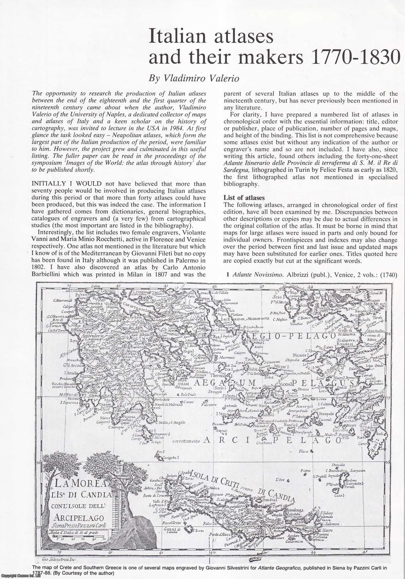 Vladimiro Valerio - Italian Atlases and their Makers 1770-1830. An original article from Map Collector Magazine, 1988.