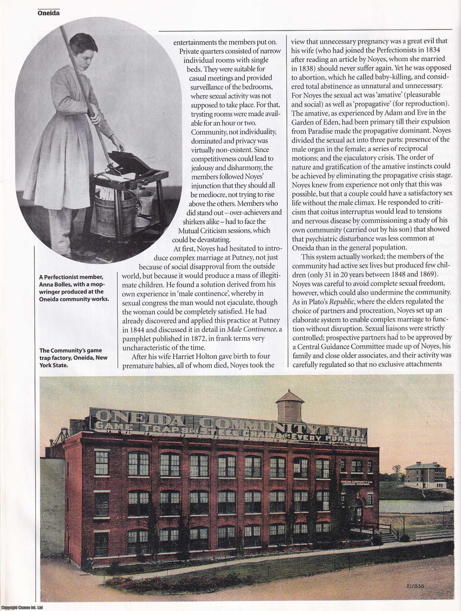 Clive Foss - Plato's American Republic: Oneida Community, the Perfectionist Movement founded in the 19th Century by John Humphrey Noyes. An original article from History Today magazine, 2010.