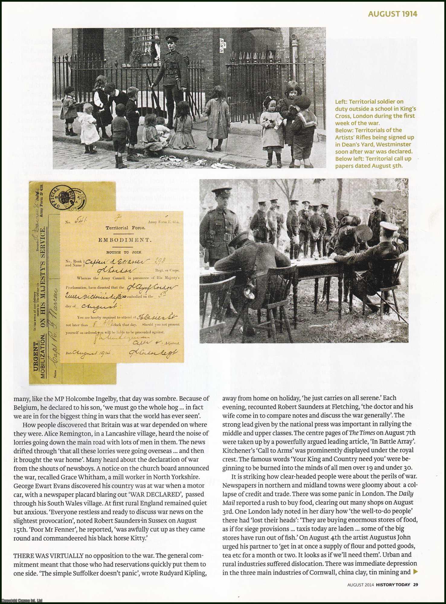 Anthony Fletcher - How Ordinary Britons Responded to the Declaration of War in 1914. An original article from History Today magazine, 2014.