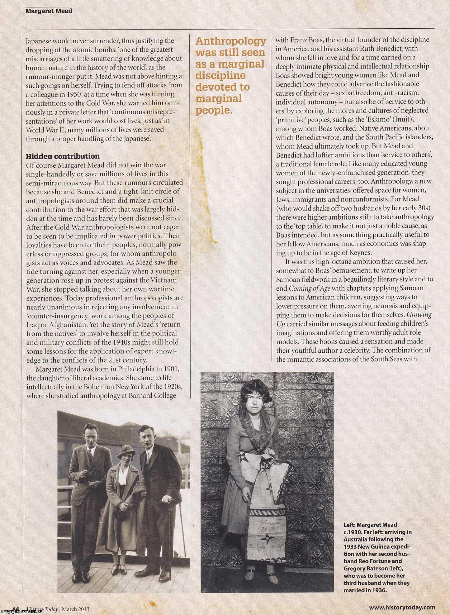 Peter Mandler - Anthropologist Margaret Mead's Influence on US Military Thinking during WWII. An original article from History Today magazine, 2013.
