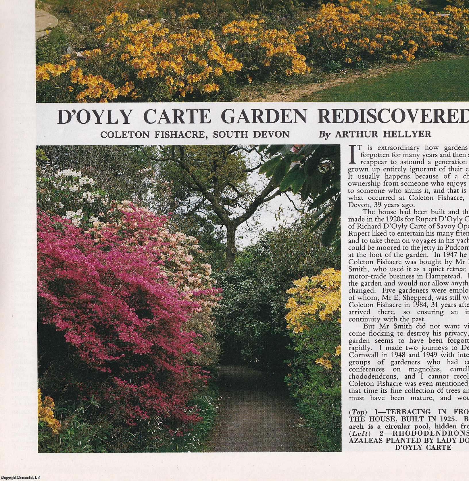 Arthur Hellyer - Coleton Fishacre, South Devon: D'Oyly Carte Garden Rediscovered. Several pictures and accompanying text, removed from an original issue of Country Life Magazine, 1987.