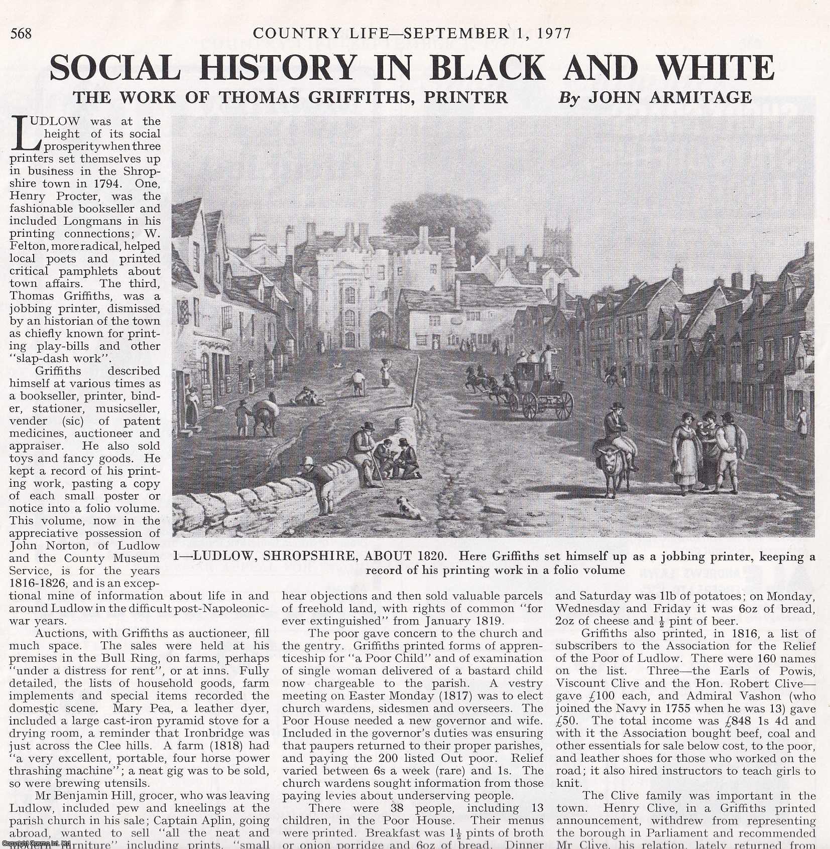 John Armitage - The Work of Thomas Griffiths, Printer, of Ludlow, Shropshire. Several pictures and accompanying text, removed from an original issue of Country Life Magazine, 1977.