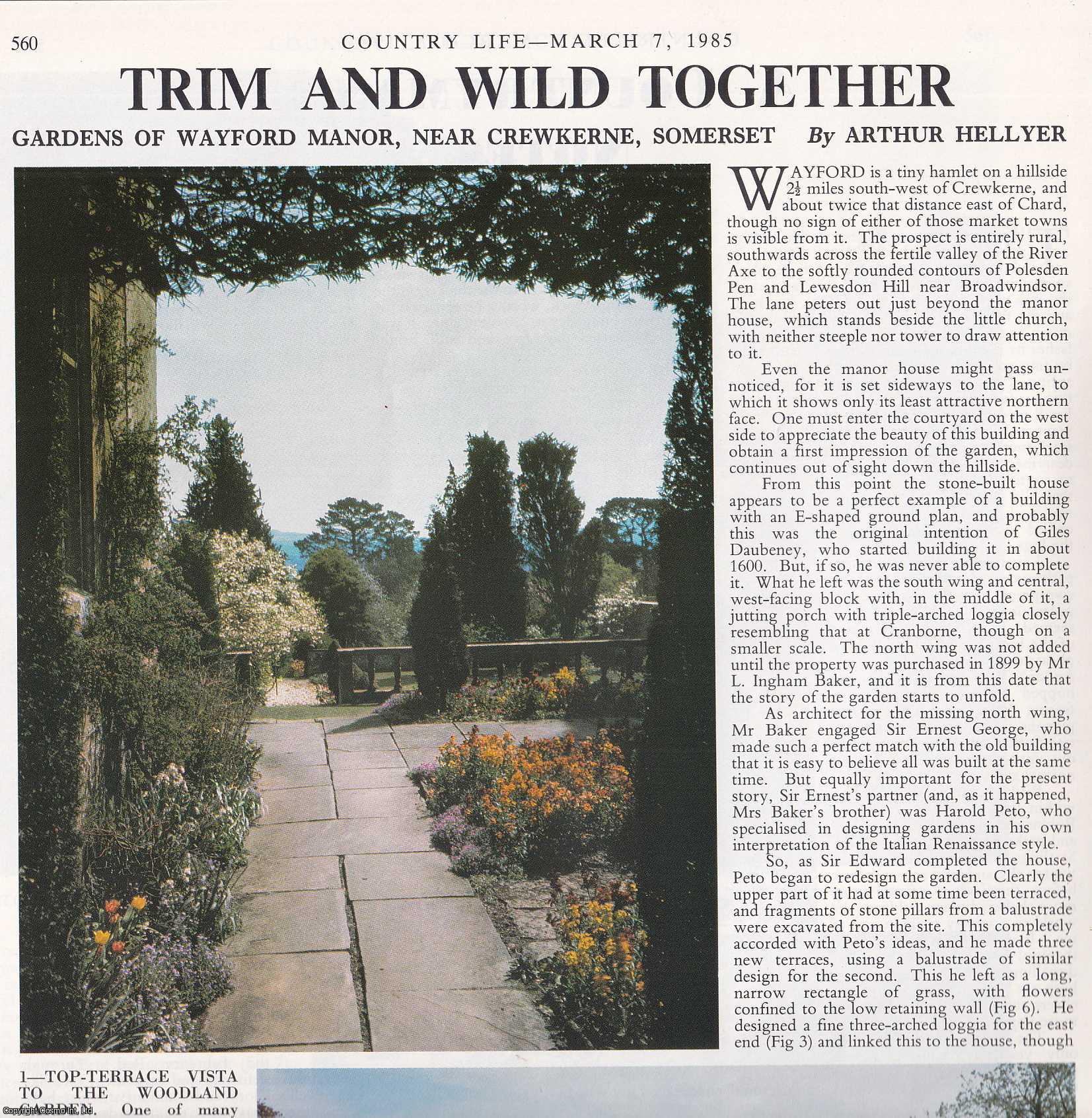 Arthur Hellyer - Gardens of Wayford Manor, near Crewkerne, Somerset. Several pictures and accompanying text, removed from an original issue of Country Life Magazine, 1985.