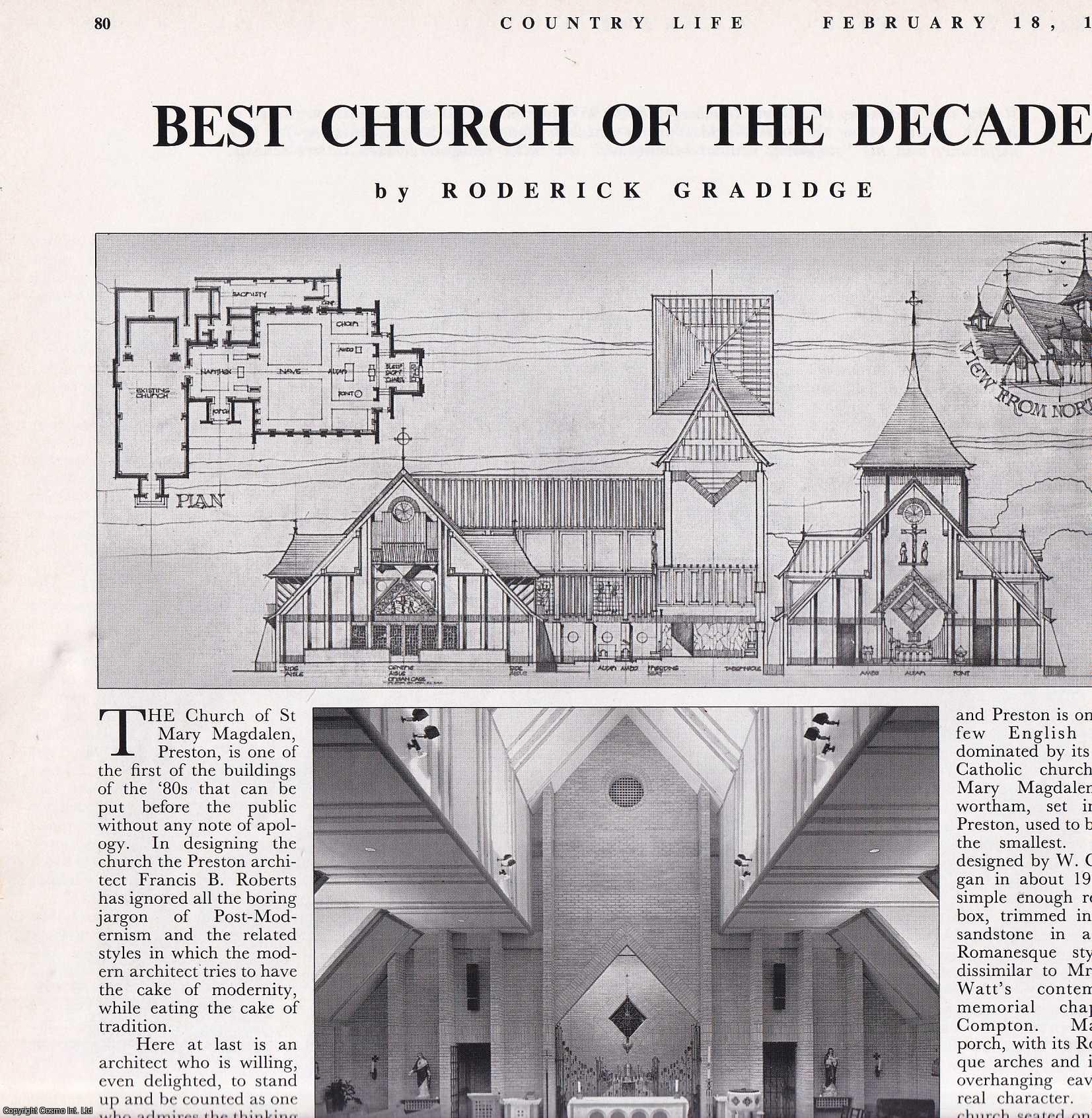Roderick Gradidge - The Church of St. Mary Magdalen,Preston. Several pictures and accompanying text, removed from an original issue of Country Life Magazine, 1988.