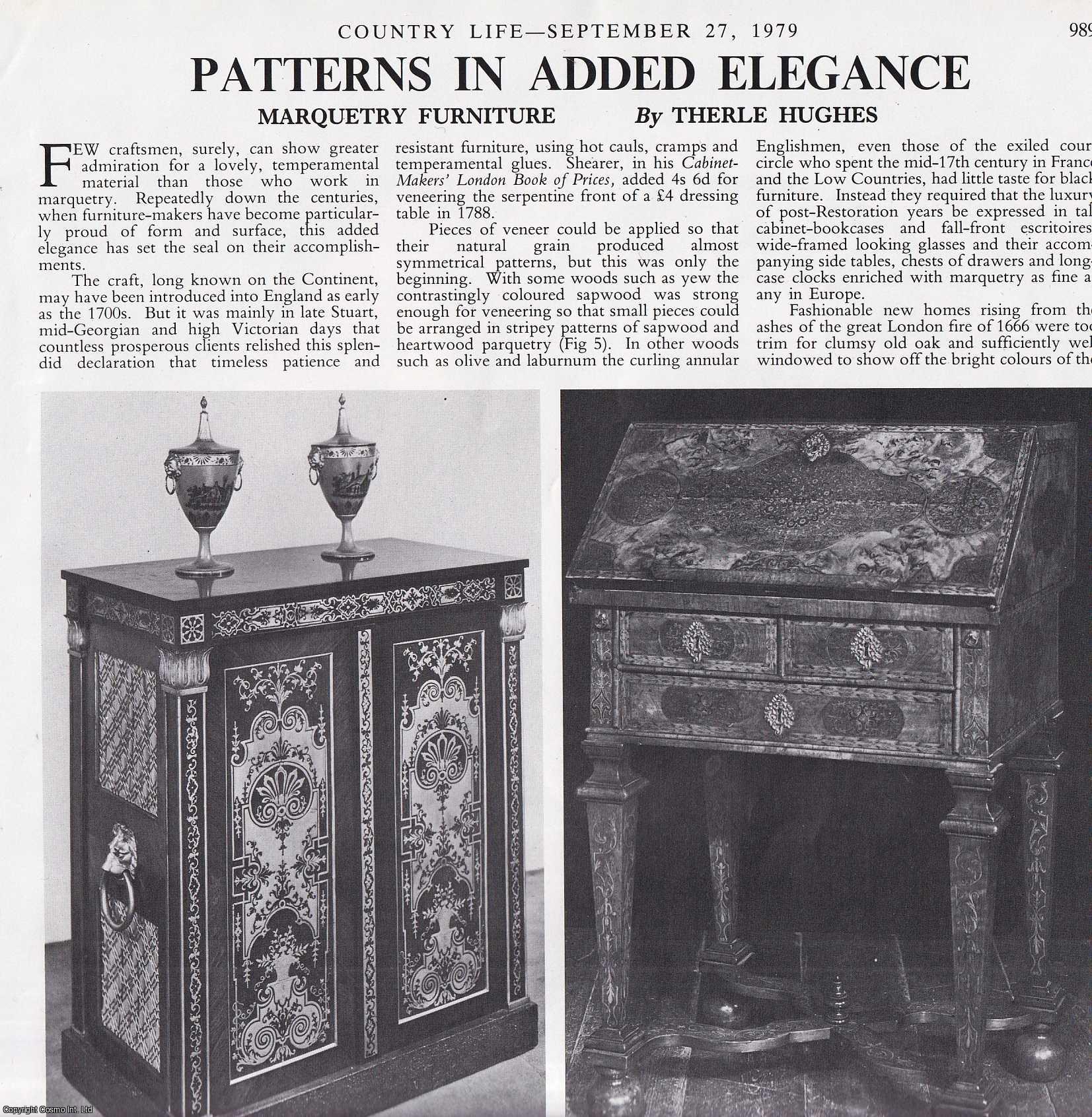 Therle Hughes - Marquetry Furniture. Several pictures and accompanying text, removed from an original issue of Country Life Magazine, 1979.
