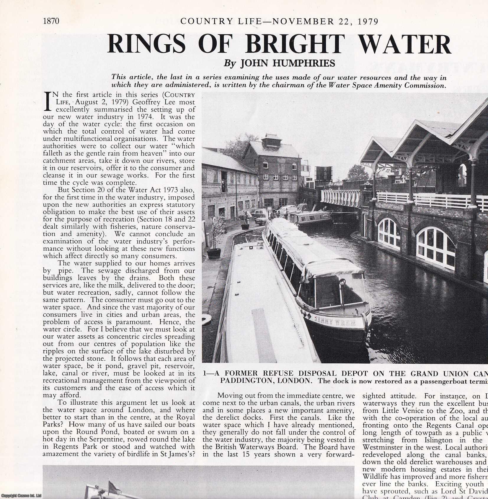 John Humphries - The Recreational Uses of London's Water Sources following the Water Act, 1973. Several pictures and accompanying text, removed from an original issue of Country Life Magazine, 1979.