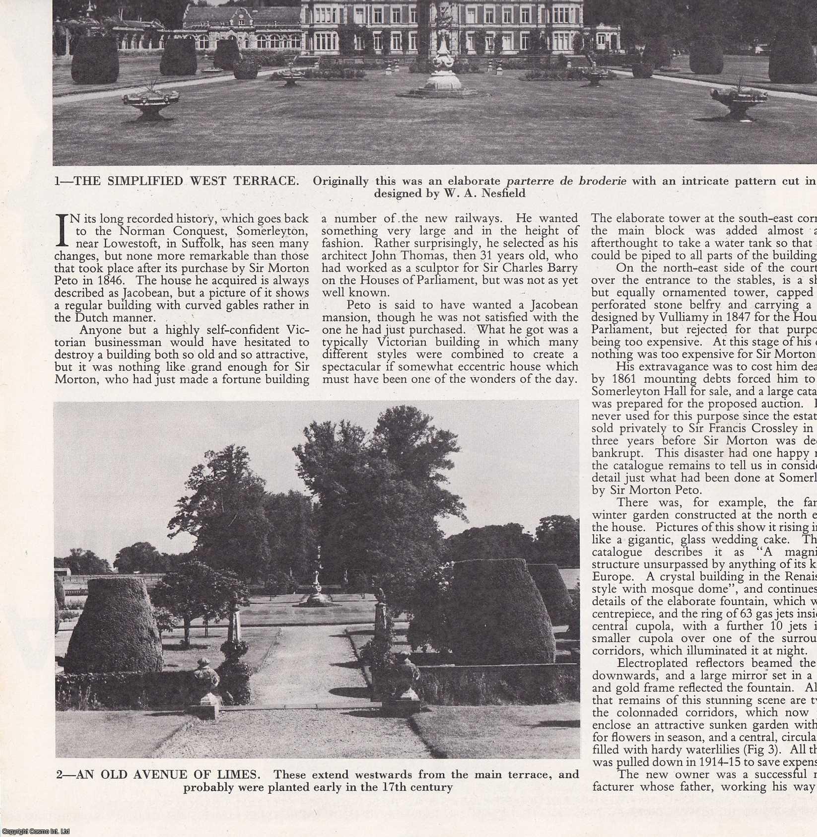 Arthur Hellyer - The Gardens of Somerleyton Hall, Suffolk. Several pictures and accompanying text, removed from an original issue of Country Life Magazine, 1982.