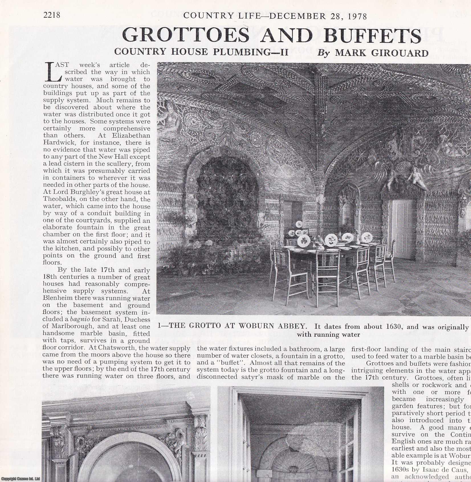 Mark Girouard - Country House Plumbing: Grottoes and Buffets. Several pictures and accompanying text, removed from an original issue of Country Life Magazine, 1978.