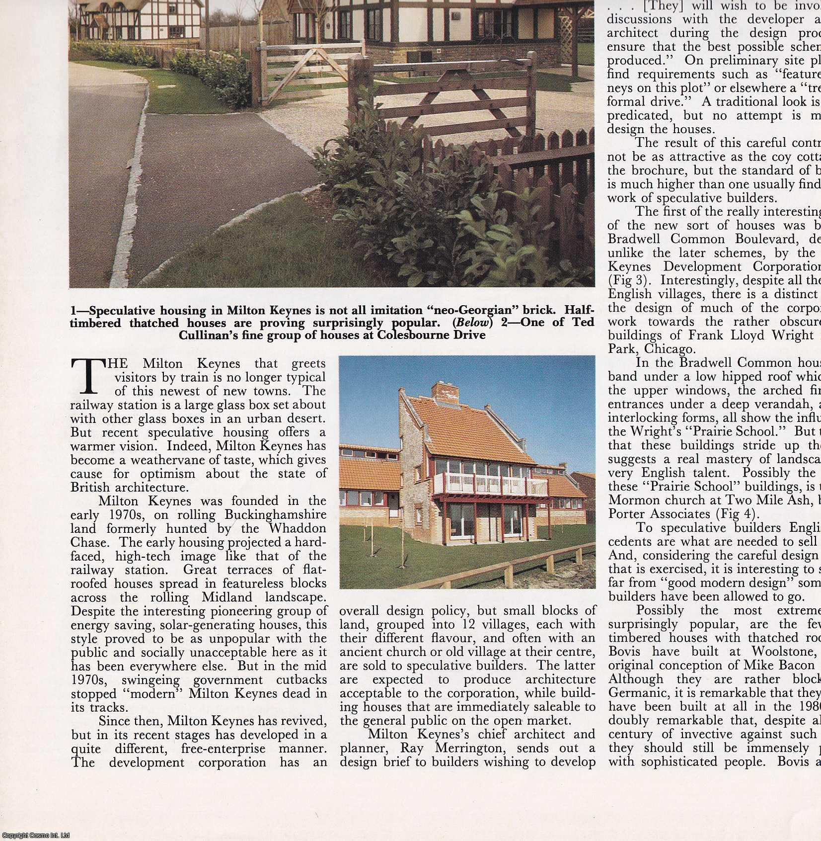 Roderick Gradidge - Speculative Housing in Milton Keynes. Several pictures and accompanying text, removed from an original issue of Country Life Magazine, 1988.