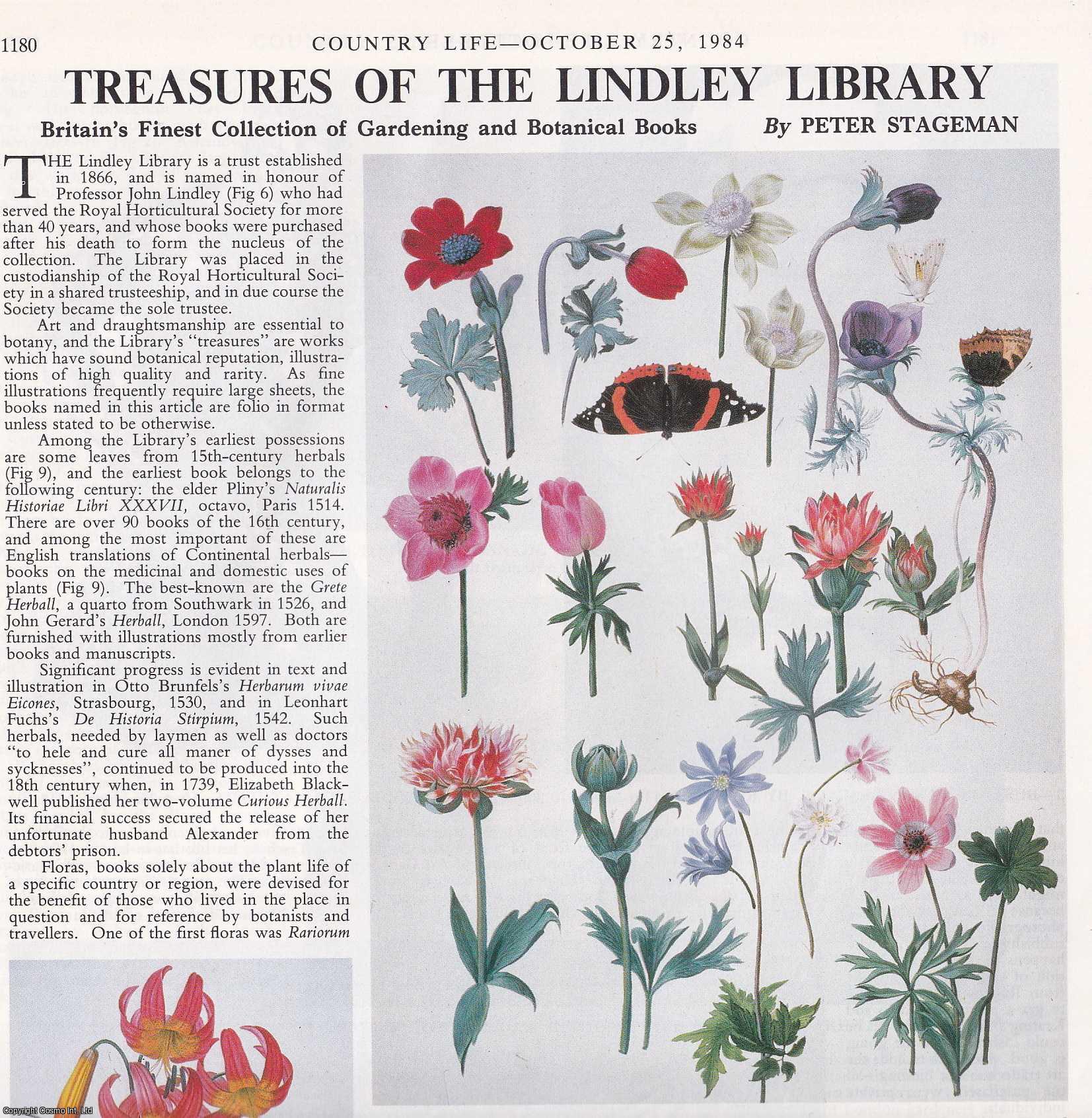 Peter Stageman - Britain's Finest Collection of Gardening and Botanical Books: The Lindley Library. Several pictures and accompanying text, removed from an original issue of Country Life Magazine, 1984.
