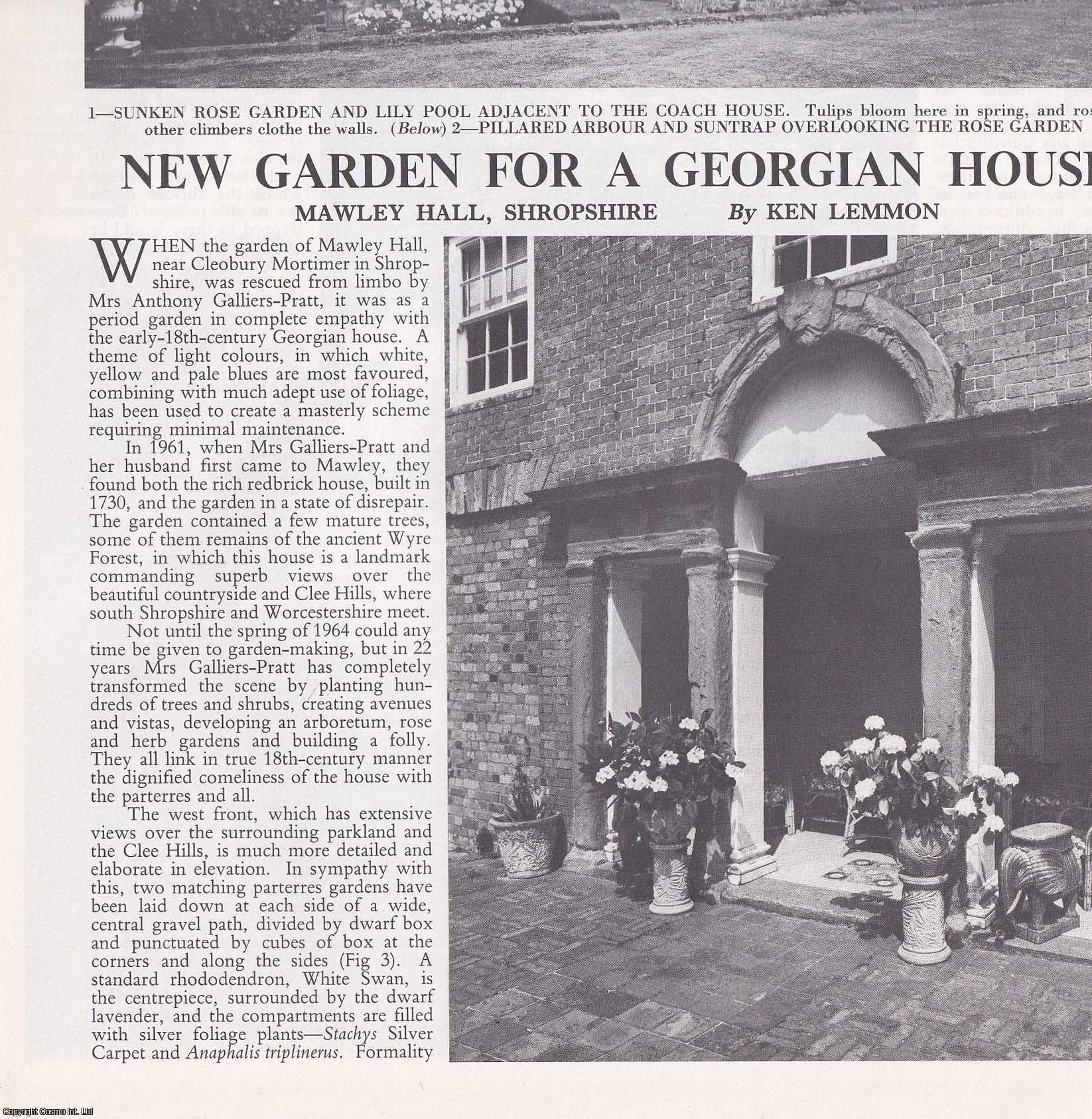 Ken Lemmon - Mawley Hall, Shropshire; New Garden for a Georgian House. Several pictures and accompanying text, removed from an original issue of Country Life Magazine, 1987.