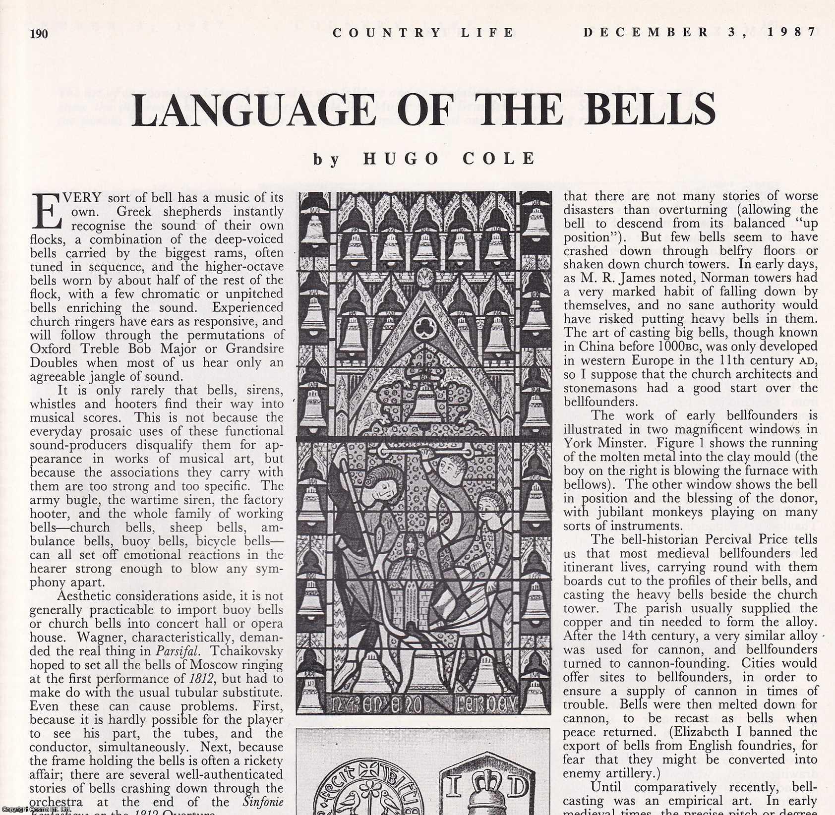 Hugo Cole - Language of the Bells; the Art of Campanology. Several pictures and accompanying text, removed from an original issue of Country Life Magazine, 1987.