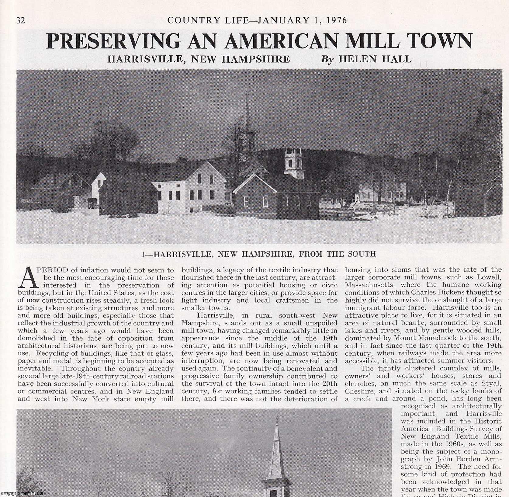 Helen Hall - Harrisville, New Hampshire: Preseving an American Mill Town. Several pictures and accompanying text, removed from an original issue of Country Life Magazine, 1976.
