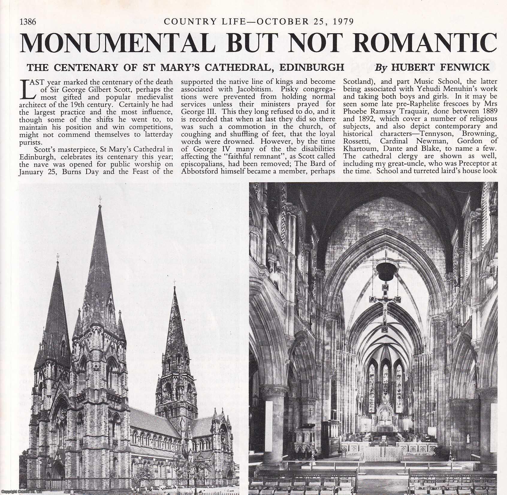 Hubert Fenwick - The Centenary of St Mary's Cathedral, Edinburgh. Several pictures and accompanying text, removed from an original issue of Country Life Magazine, 1979.