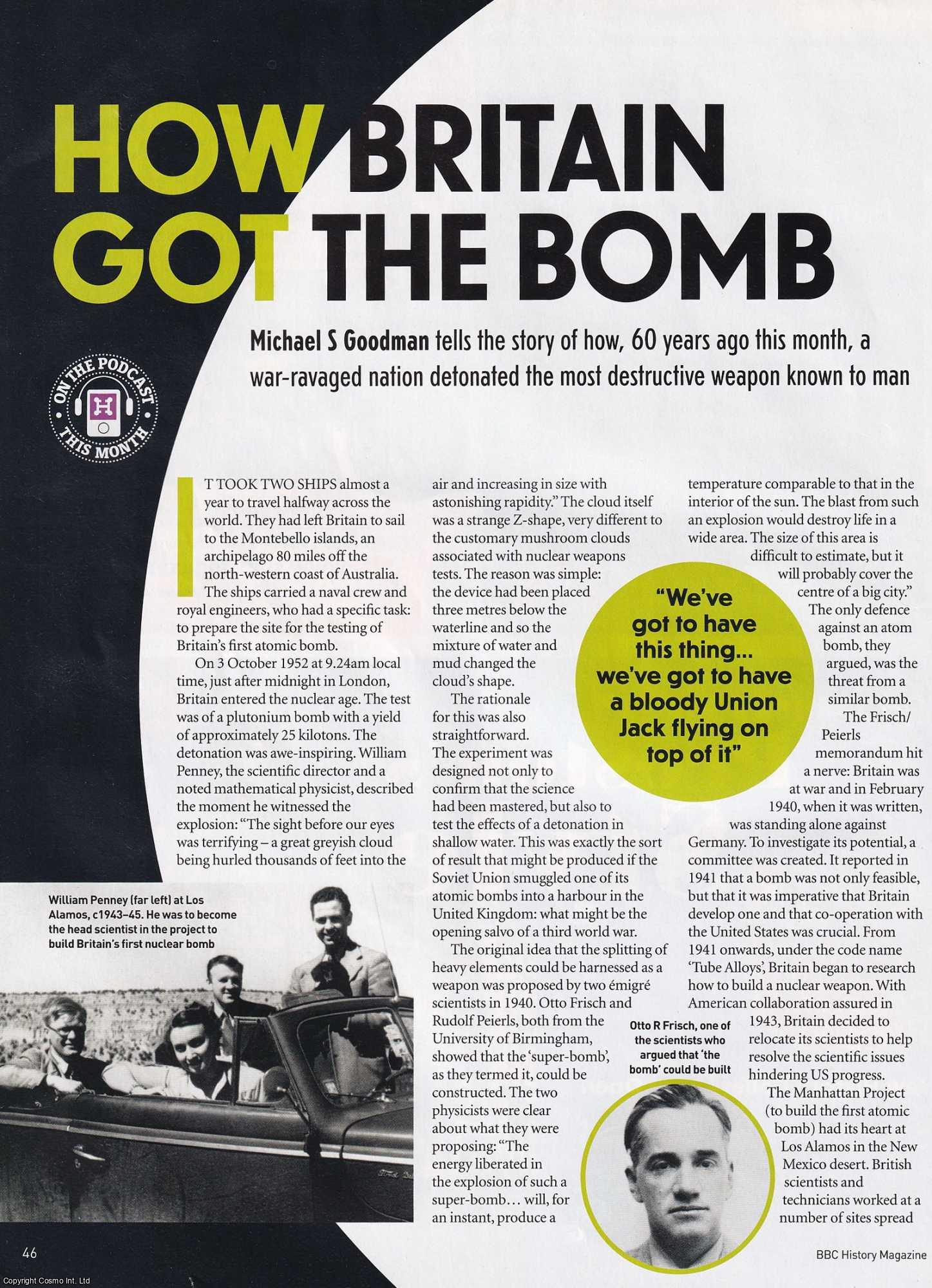 Michael S. Goodman - How Britain Got the Bomb: Britain's First Nuclear Weapons Test, Montebello Islands off the Coast of Western Australia, 1952. An original article from BBC History Magazine, 2012.