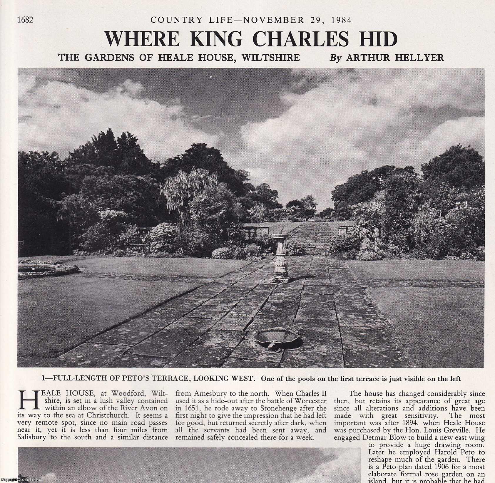 Arthur Hellyer - The Gardens of Heale House Wiltshire; where King Charles Hid. Several pictures and accompanying text, removed from an original issue of Country Life Magazine, 1984.