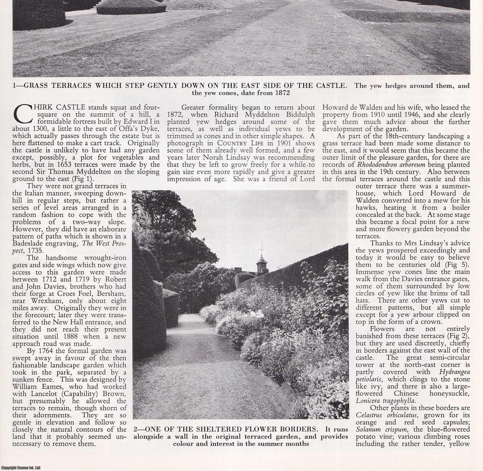 Arthur Hellter - The Gardens of Chirk Castle, Clwyd. Several pictures and accompanying text, removed from an original issue of Country Life Magazine, 1982.
