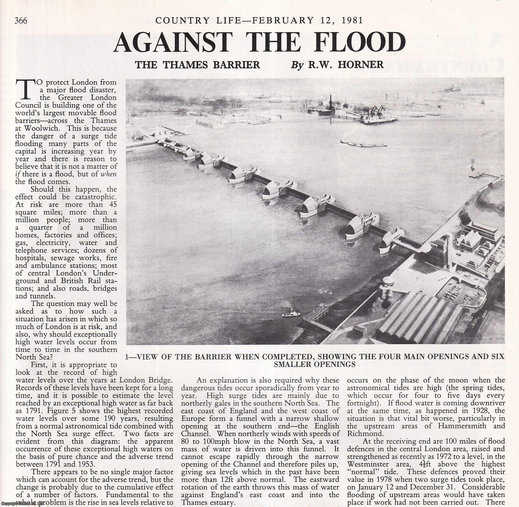 R.W. Horner - The Thames Barrier. Several pictures and accompanying text, removed from an original issue of Country Life Magazine, 1981.