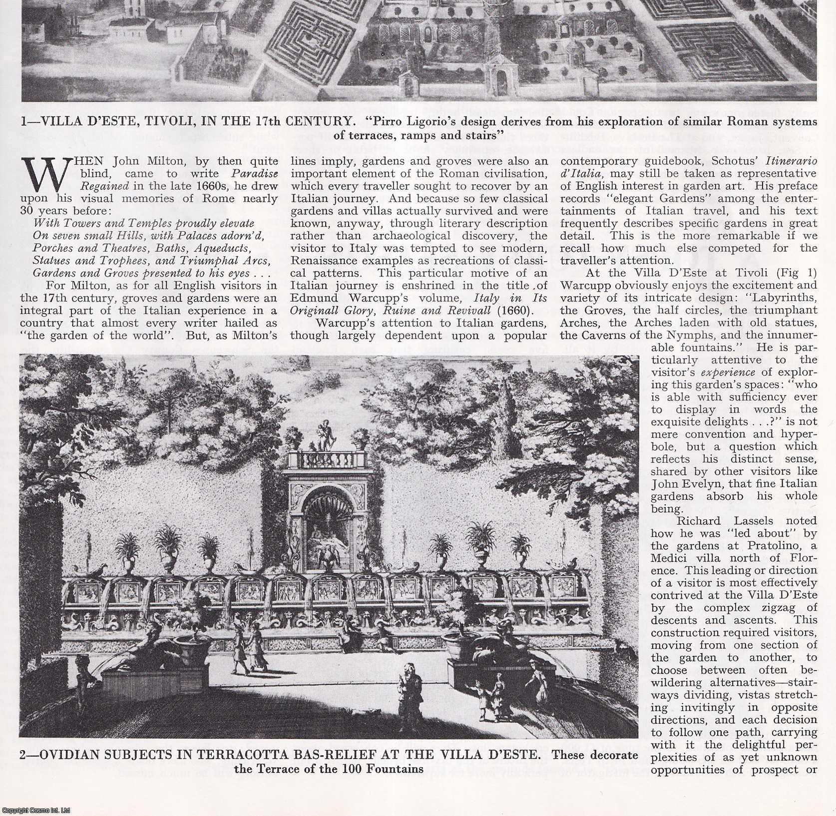 John Dixon Hunt - English Mirrors of Italian Gardens. Several pictures and accompanying text, removed from an original issue of Country Life Magazine, 1977.