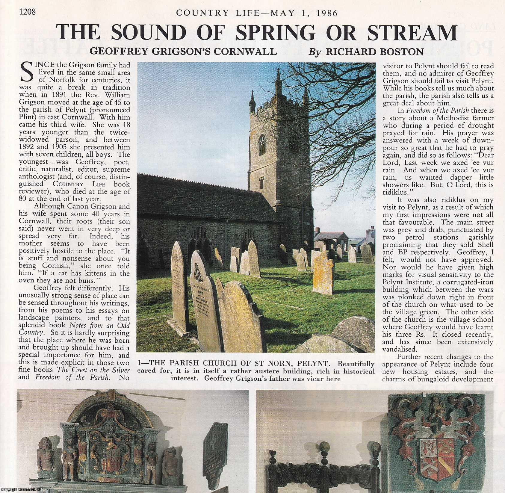 Richard Boston - The Cornwall of the Poet Geoffrey Grigson (1905-1985). Several pictures and accompanying text, removed from an original issue of Country Life Magazine, 1986.