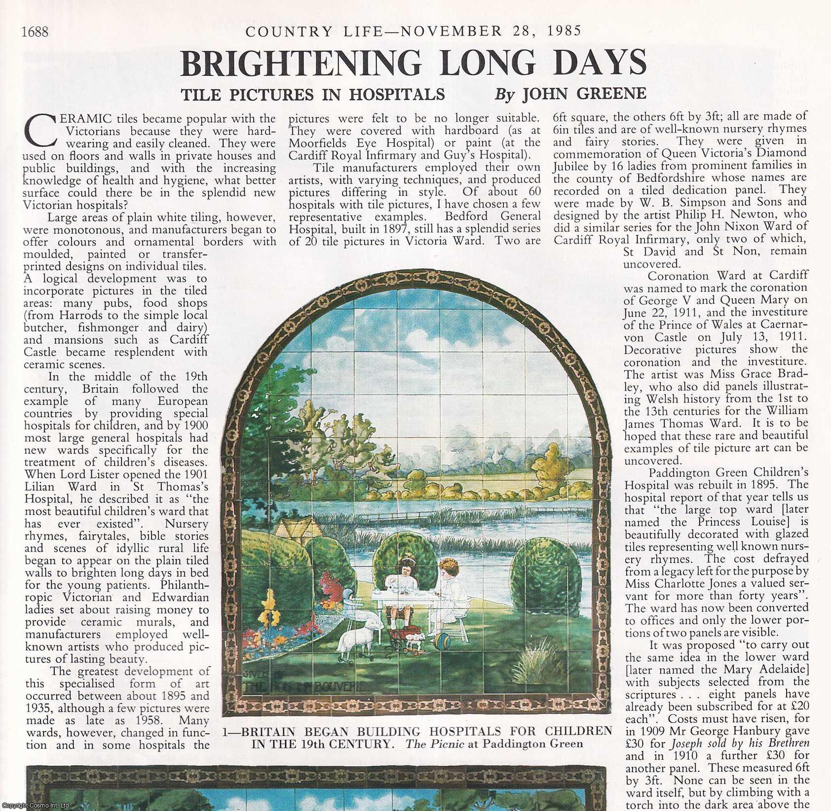 John Greene - Ceramic Tile Pictures in Hospitals. Several pictures and accompanying text, removed from an original issue of Country Life Magazine, 1985.