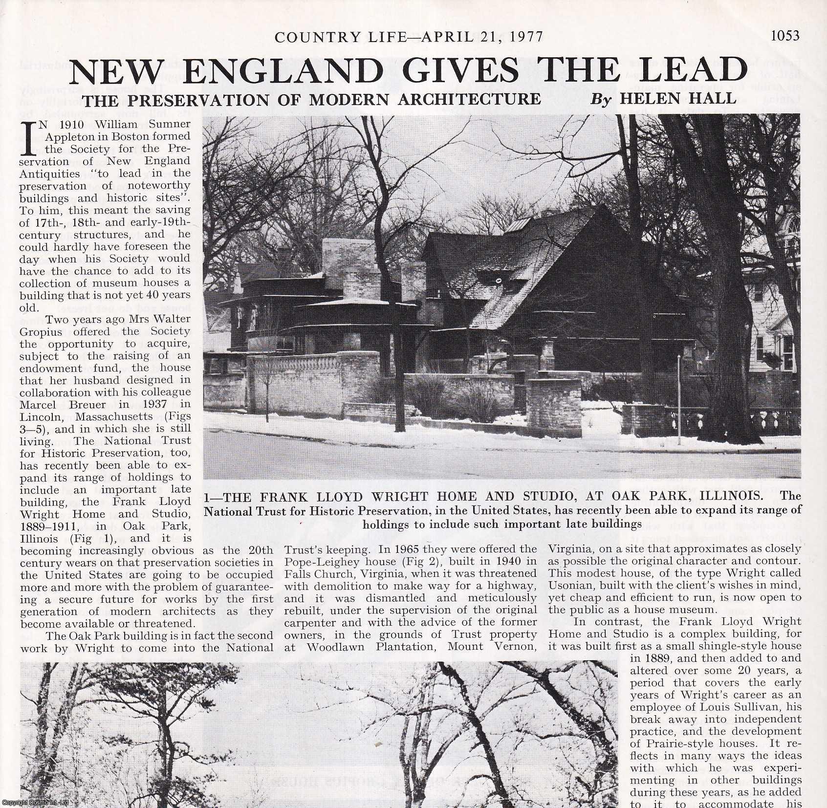 Helen Hall - The National Trust for Historic Preservation in the United States: The Presevation of Modern Architecture, New England. Several pictures and accompanying text, removed from an original issue of Country Life Magazine, 1977.