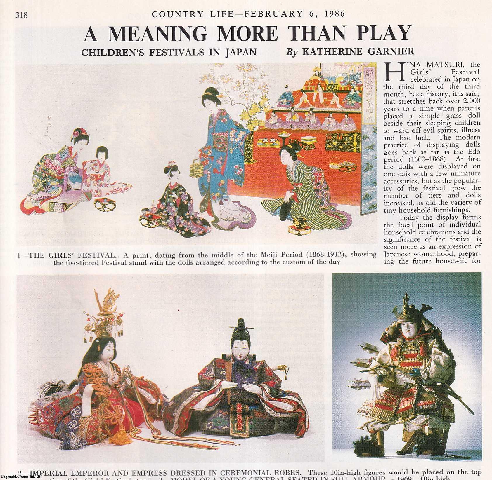 Katherine Garnier - Children's Festivals in Japan. Several pictures and accompanying text, removed from an original issue of Country Life Magazine, 1986.