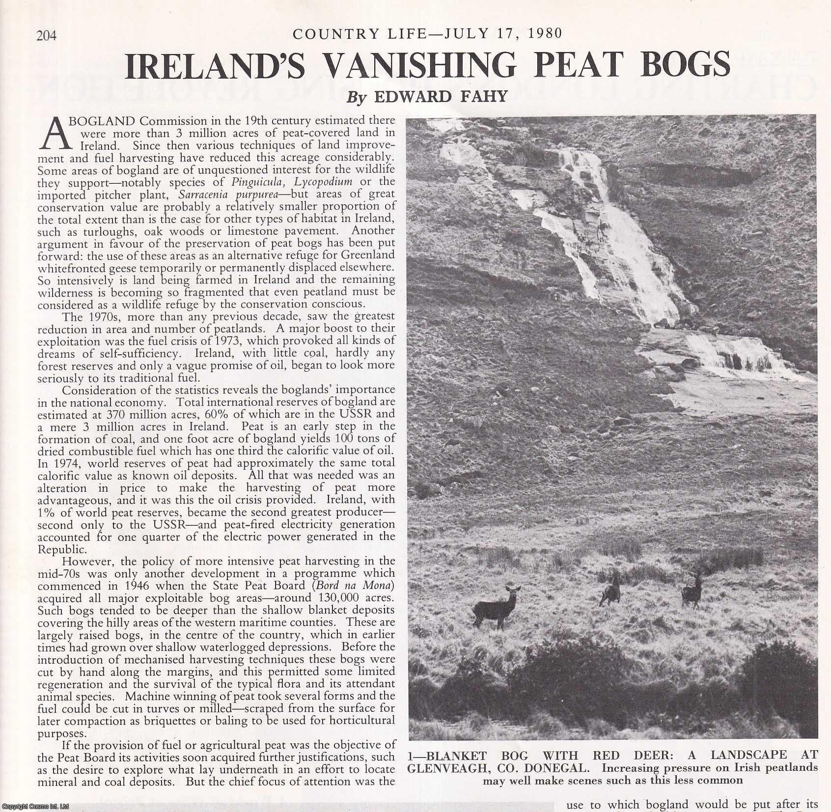Edward Fahy - Ireland's Vanishing Peat Bogs. Several pictures and accompanying text, removed from an original issue of Country Life Magazine, 1980.
