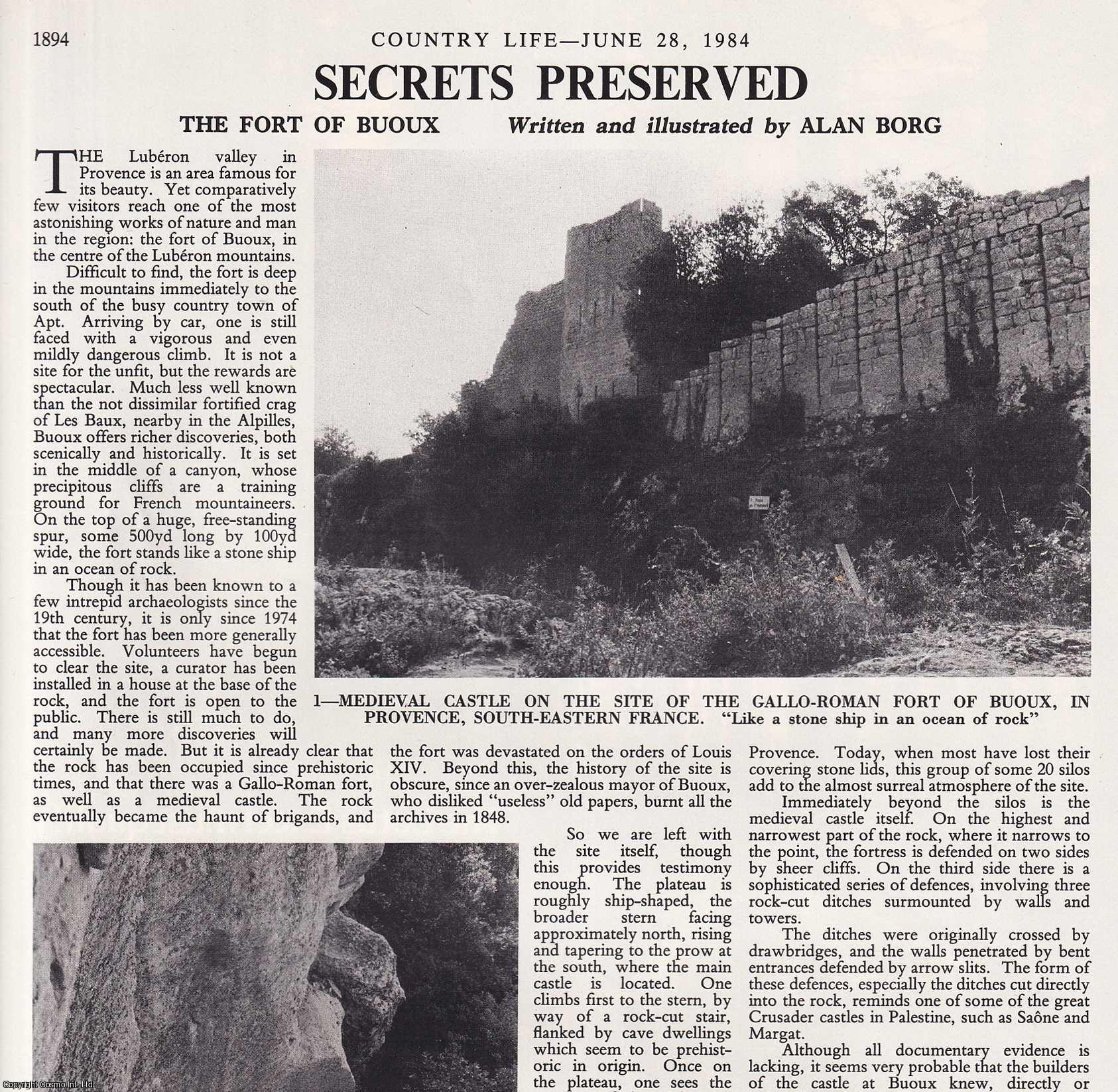 Alan Borg - The Gallo-Roman Fort of Buoux, in Provence, France. Several pictures and accompanying text, removed from an original issue of Country Life Magazine, 1984.
