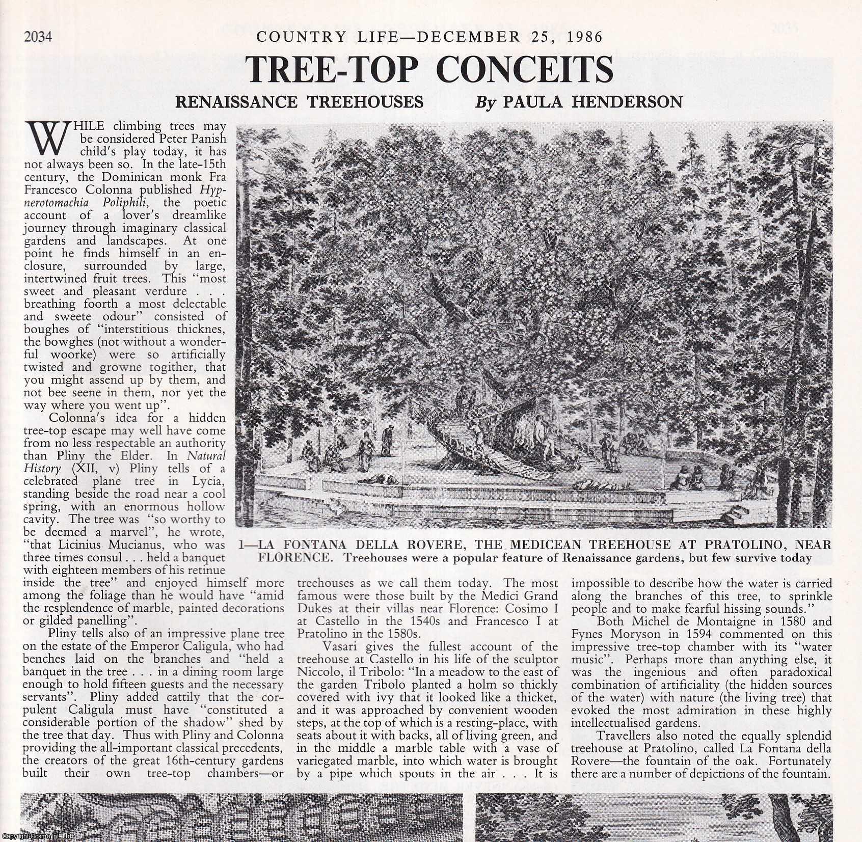 Paula Henderson - Renaissance Treehouses. Several pictures and accompanying text, removed from an original issue of Country Life Magazine, 1986.