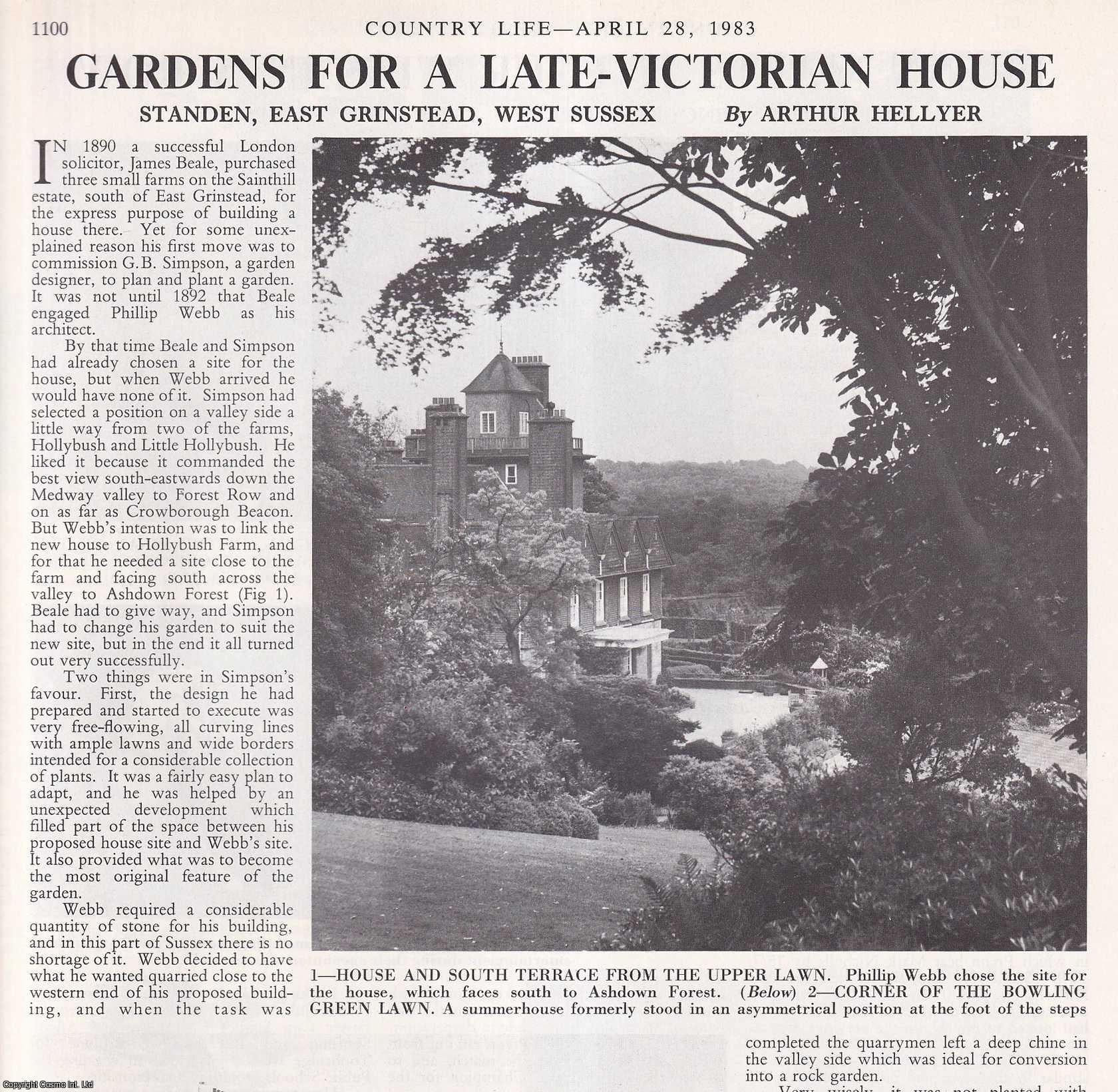 Arthur Hellyer - Standen, East Grinstead, West Sussex: The Gardens of a Late Victorian House. Several pictures and accompanying text, removed from an original issue of Country Life Magazine, 1983.