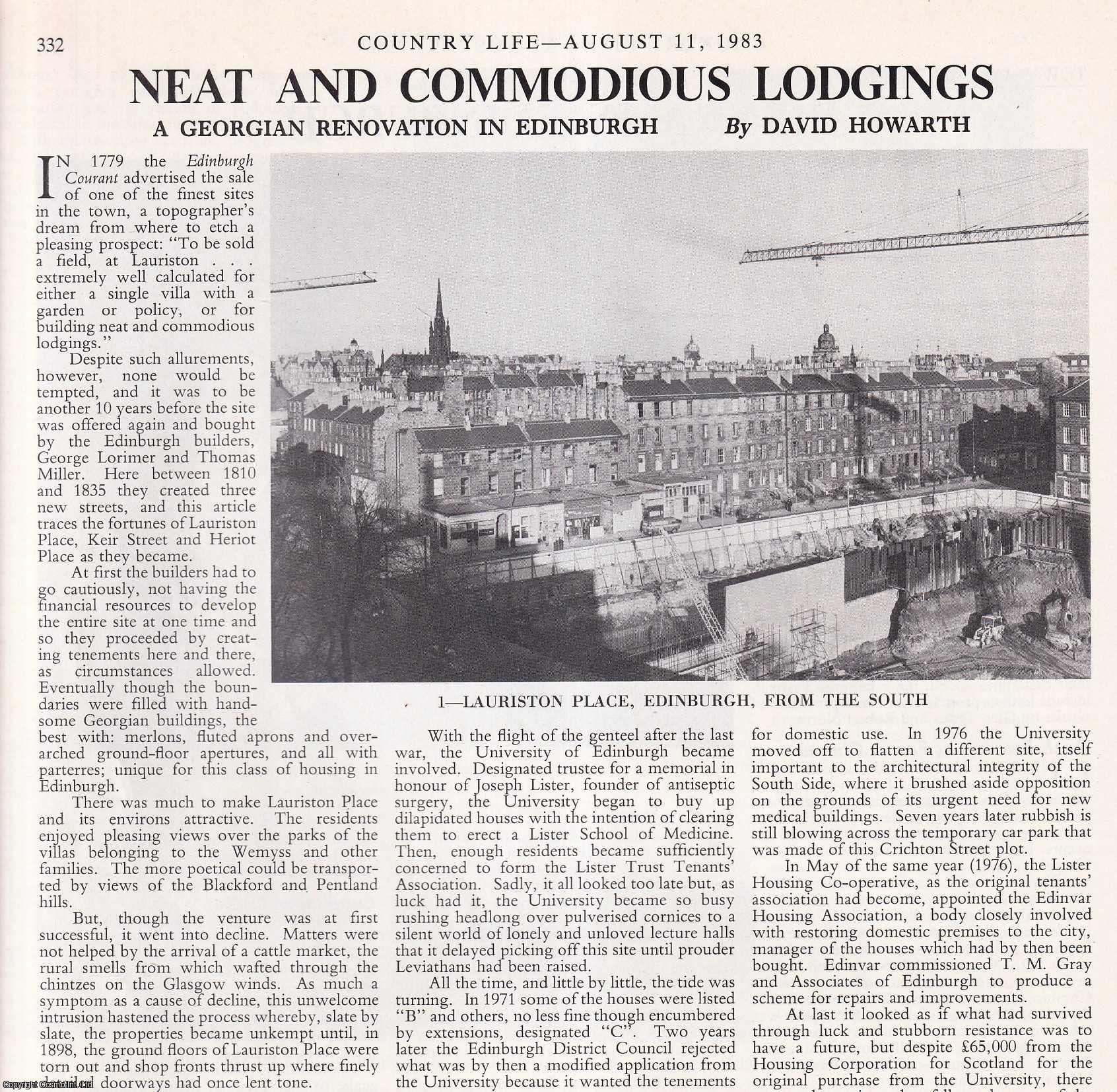David Howarth - Lauriston Place, Heriot Place and Keir Street: A Georgian Renovation in Edinburgh. Several pictures and accompanying text, removed from an original issue of Country Life Magazine, 1983.