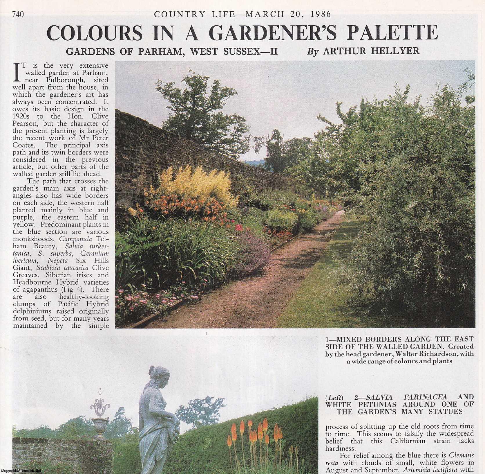 Arthur Hellyer - The Gardens of Parham, West Sussex, Part 2. Several pictures and accompanying text, removed from an original issue of Country Life Magazine, 1986.