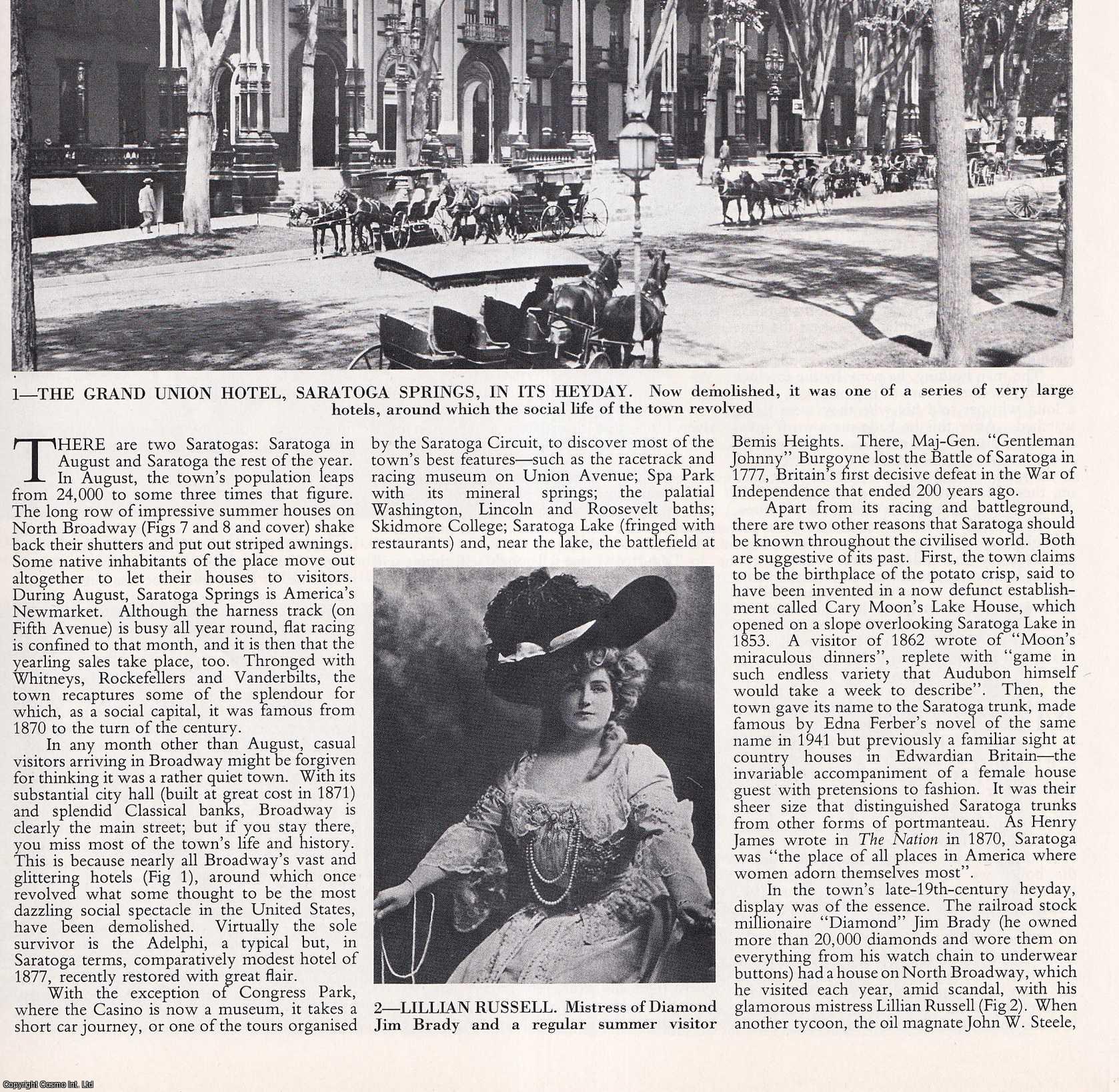 Clive Aslet - Saratoga Springs, New York State, Part 1: America's Newmarket. Several pictures and accompanying text, removed from an original issue of Country Life Magazine, 1983.