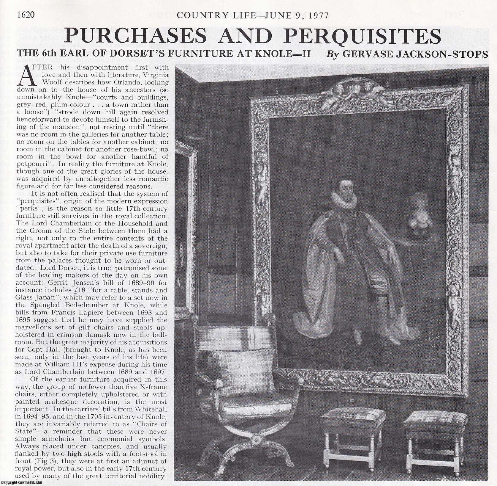 Gervase Jackson-Stops and Vincete Lleo Canal - The 6th Earl of Dorset's Furniture at Knole, Part 2. Several pictures and accompanying text, removed from an original issue of Country Life Magazine, 1977.