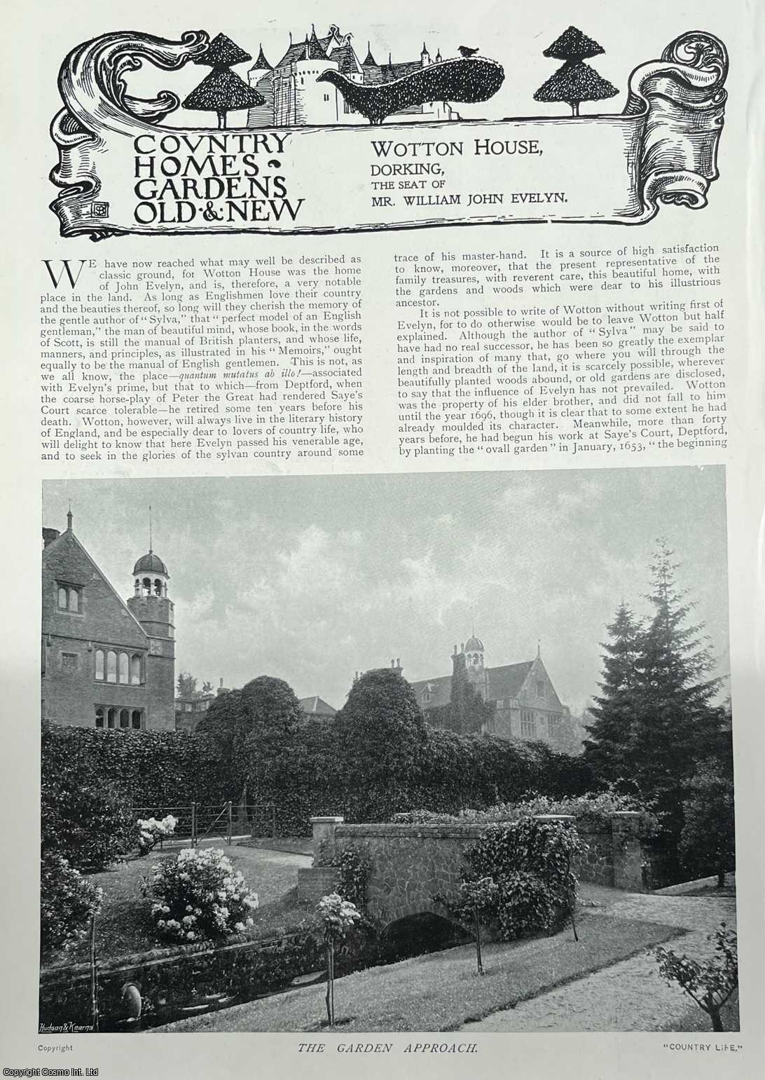 COUNTRY LIFE - Wotton House, Dorking. Several pictures and accompanying text, removed from an original issue of Country Life Magazine, 1898.