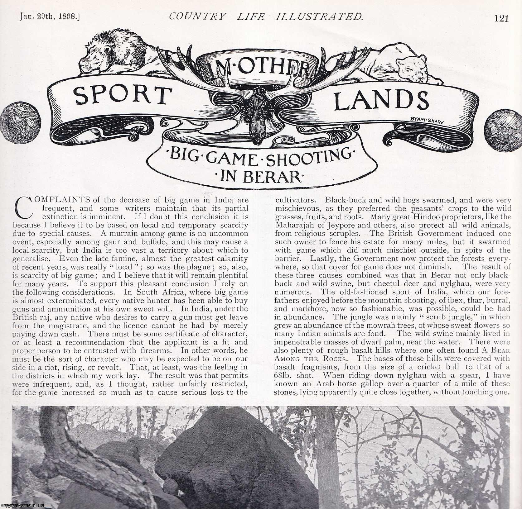 COUNTRY LIFE - Big Game Shooting in Berar, India. Several pictures and accompanying text, removed from an original issue of Country Life Magazine, 1898.
