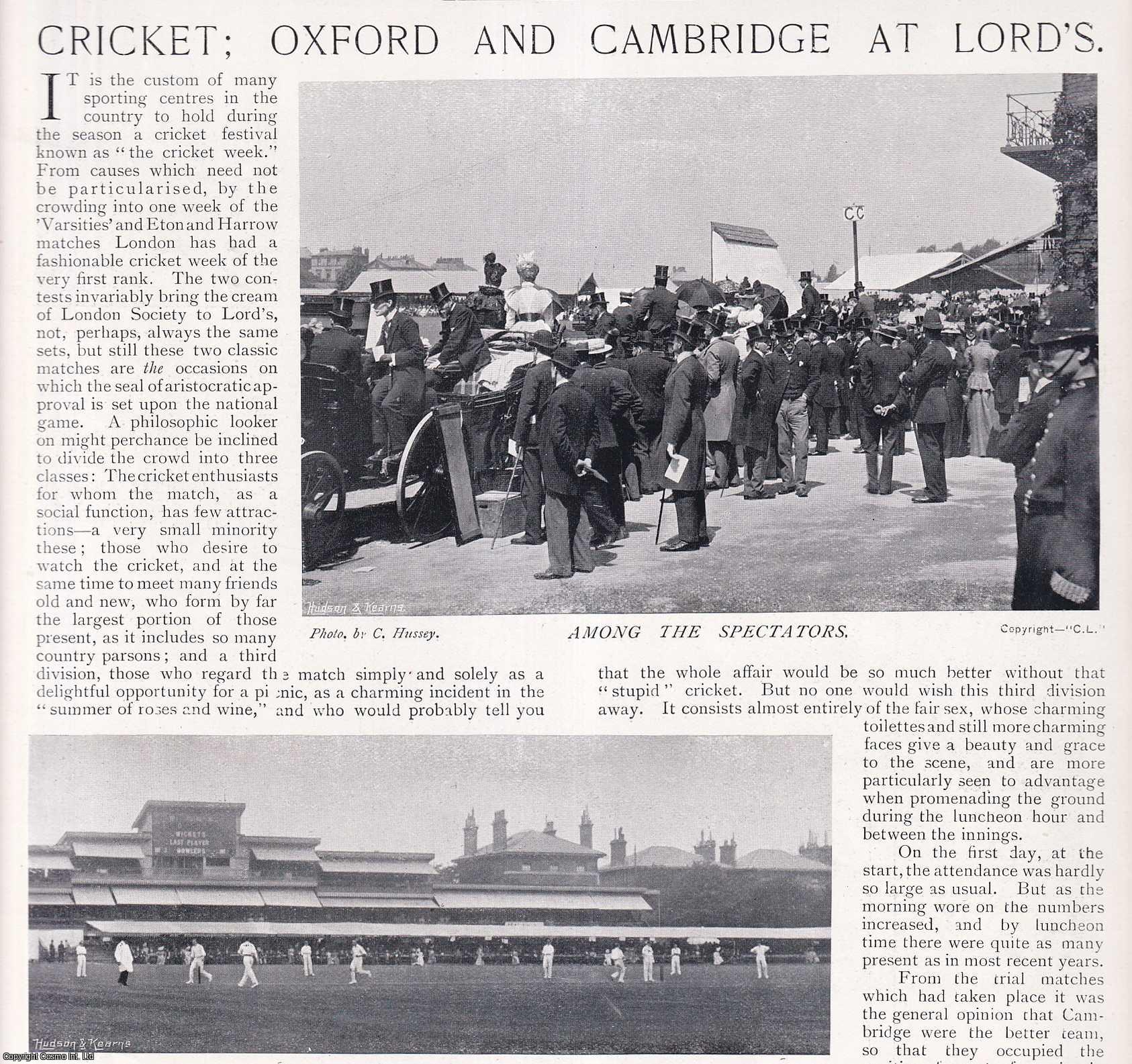 COUNTRY LIFE - Cricket: Oxford and Cambridge at Lords. Several pictures and accompanying text, removed from an original issue of Country Life Magazine, 1897.