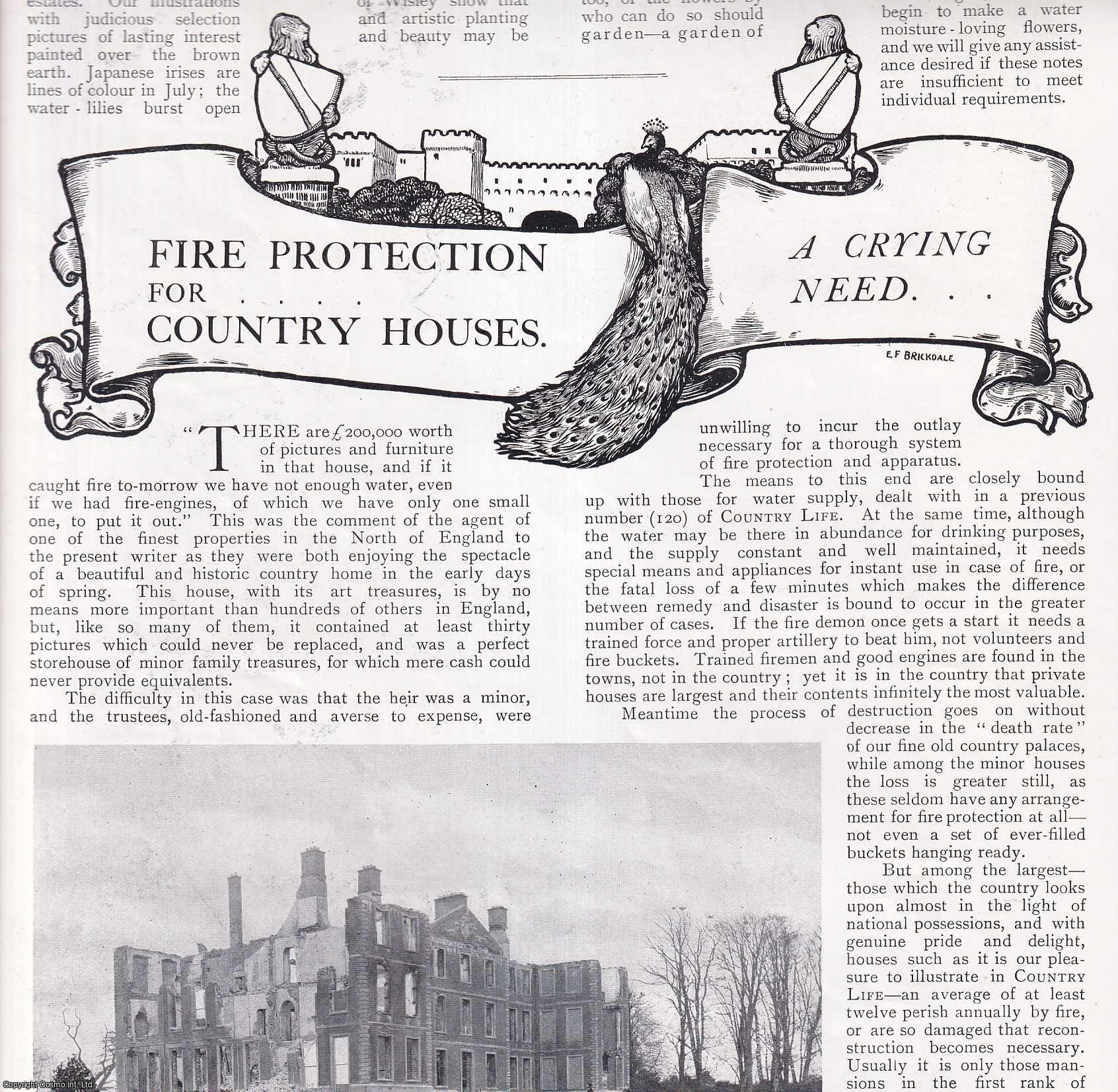 COUNTRY LIFE - Fire Protection for Country Houses; a Crying Need. Several pictures and accompanying text, removed from an original issue of Country Life Magazine, 1899